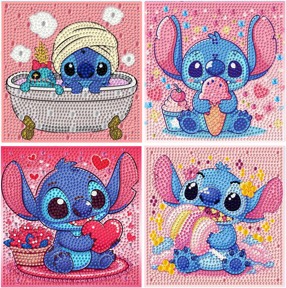 CraftyTime 4pack Diamond Art Painting Kits for Kids Cartoon Diamond Art for Kids Ages 4-8-12 Easy Cartoon Gem Kit Crafts Beginners for Gift Home Wall Decor(6x6inch)