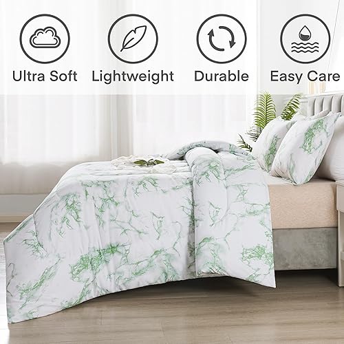 Miniatura 3 de Litanika Edredón de mármol verde salvia King (104 x 90 pulgadas), 3 piezas (1 edredón de mármol y 2 fundas de almohada), juego de ropa de cama de