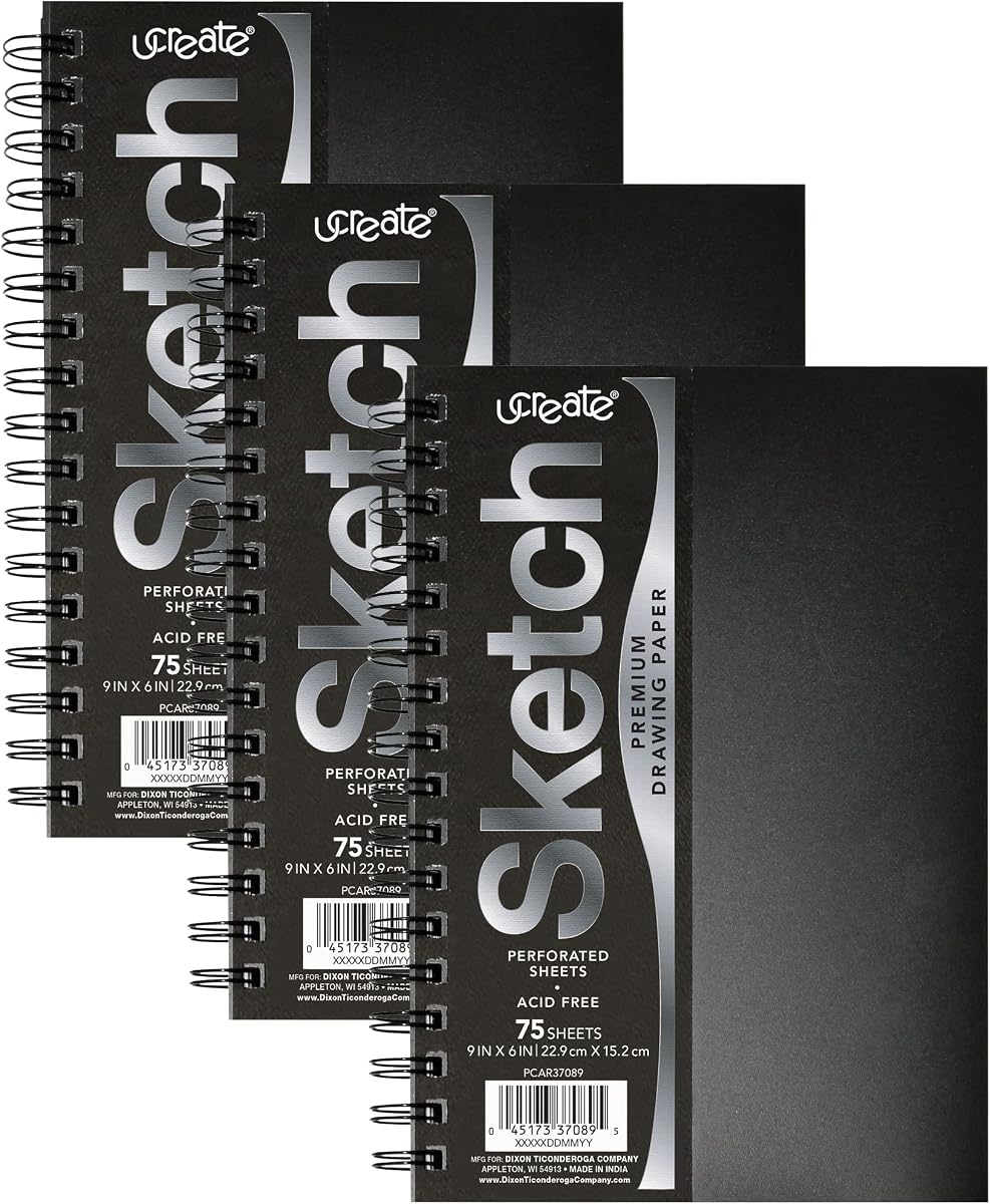UCreate Poly Cover Sketch Book, Heavyweight, 9" x 6", 75 Sheets, Pack of 3