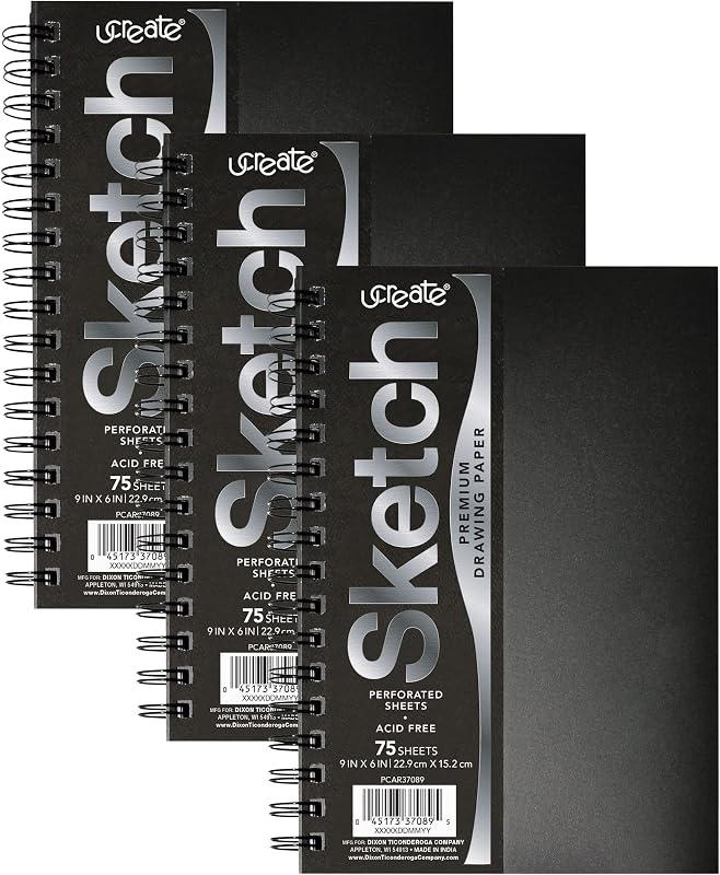 UCreate Poly Cover Sketch Book, Heavyweight, 9" x 6", 75 Sheets, Pack of 3