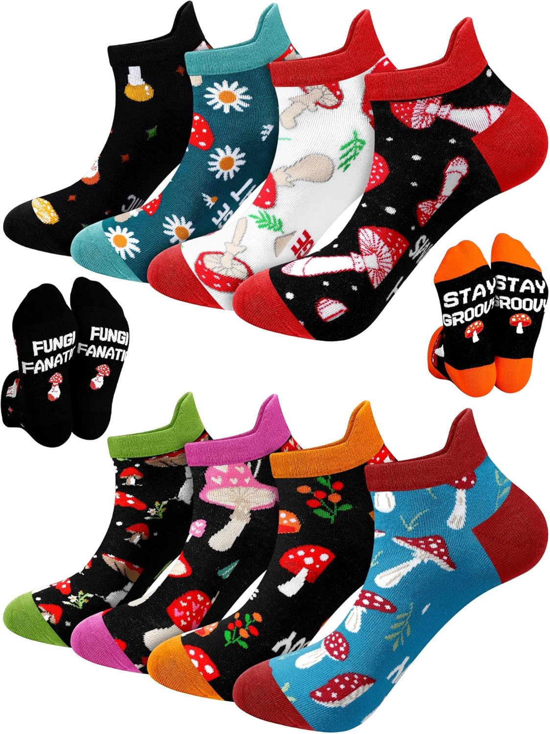 8 Pares Calcetines Divertidos de Setas para Mujer Algodón Tobillero