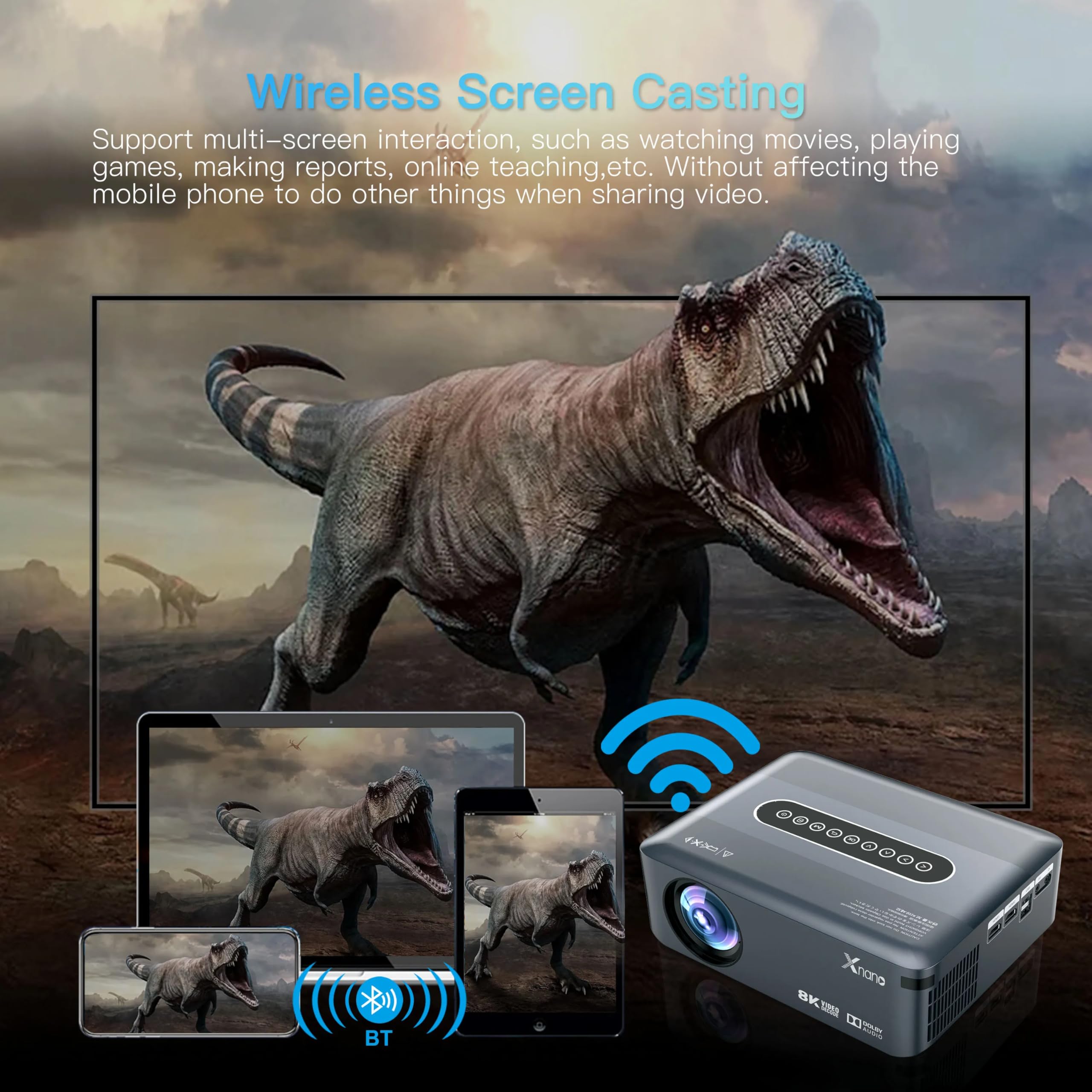 Projektor dekodowania 8K Xnano X1 1080p Full HD 4K 1920x1080P LCD Smart Android 9.0 2.4G/5G Dual WiFi Video LED kino domowe
