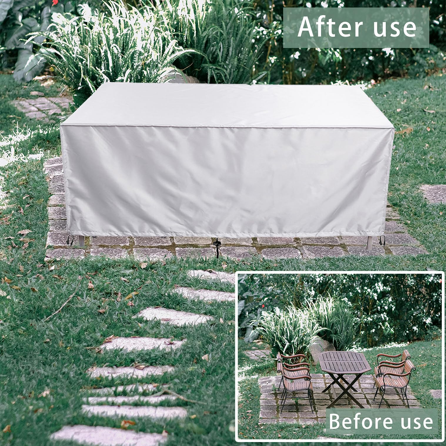 Copertura per Mobili da Giardino Rettangolare, 130x110x75cm/LxPxA 420D Oxford Coperture per Tavoli da Giardino Esterno, Copritavolo Tavolo Impermeabile Anti-UV, per Cortile Tavoli Sedie