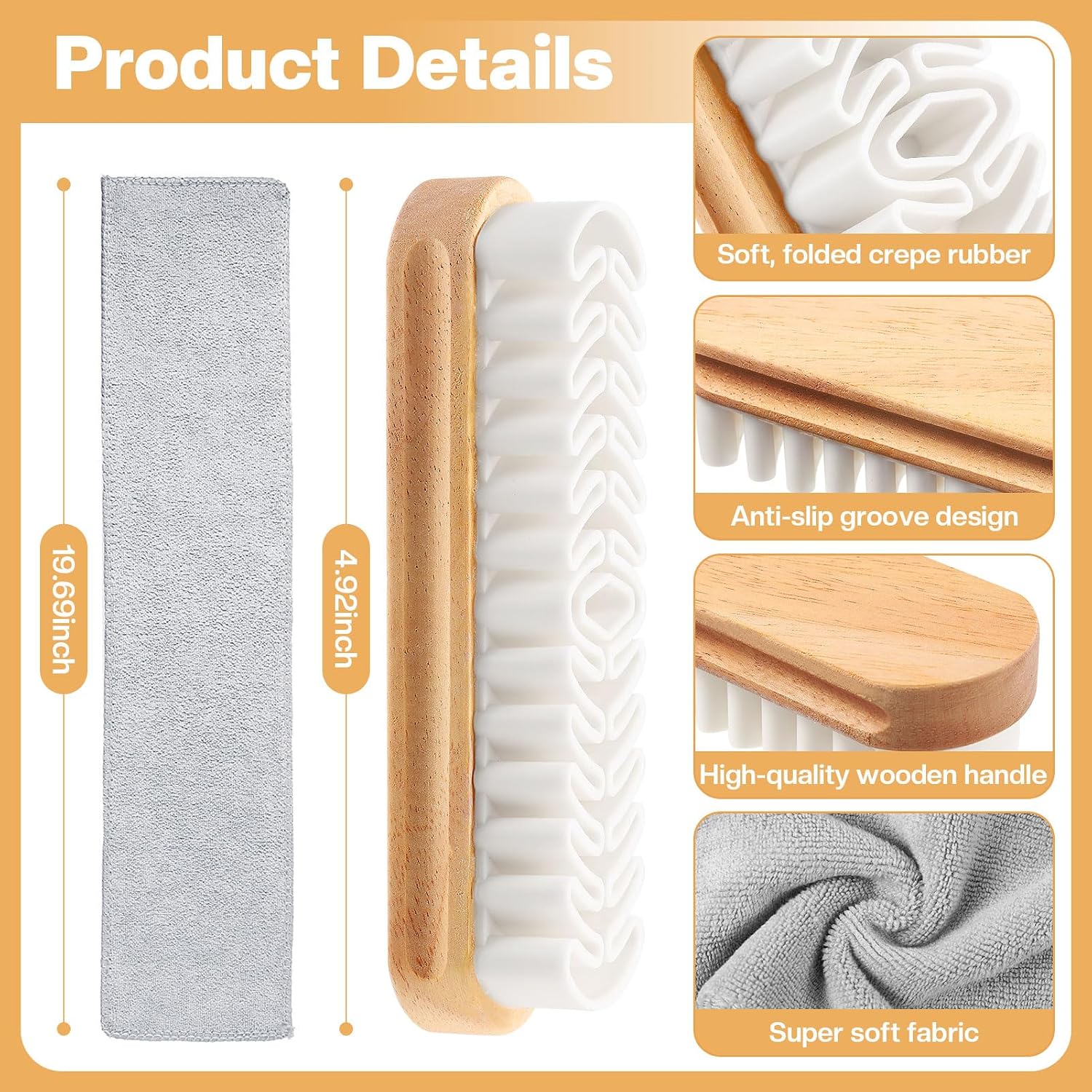 2 Pcs Suede Shoe Brush Nubuck Leather Cleaner Shoes Shine Dauber Crepe Applicators Set with Cleaning Cloth(Suede Brush with Cloth) image 3