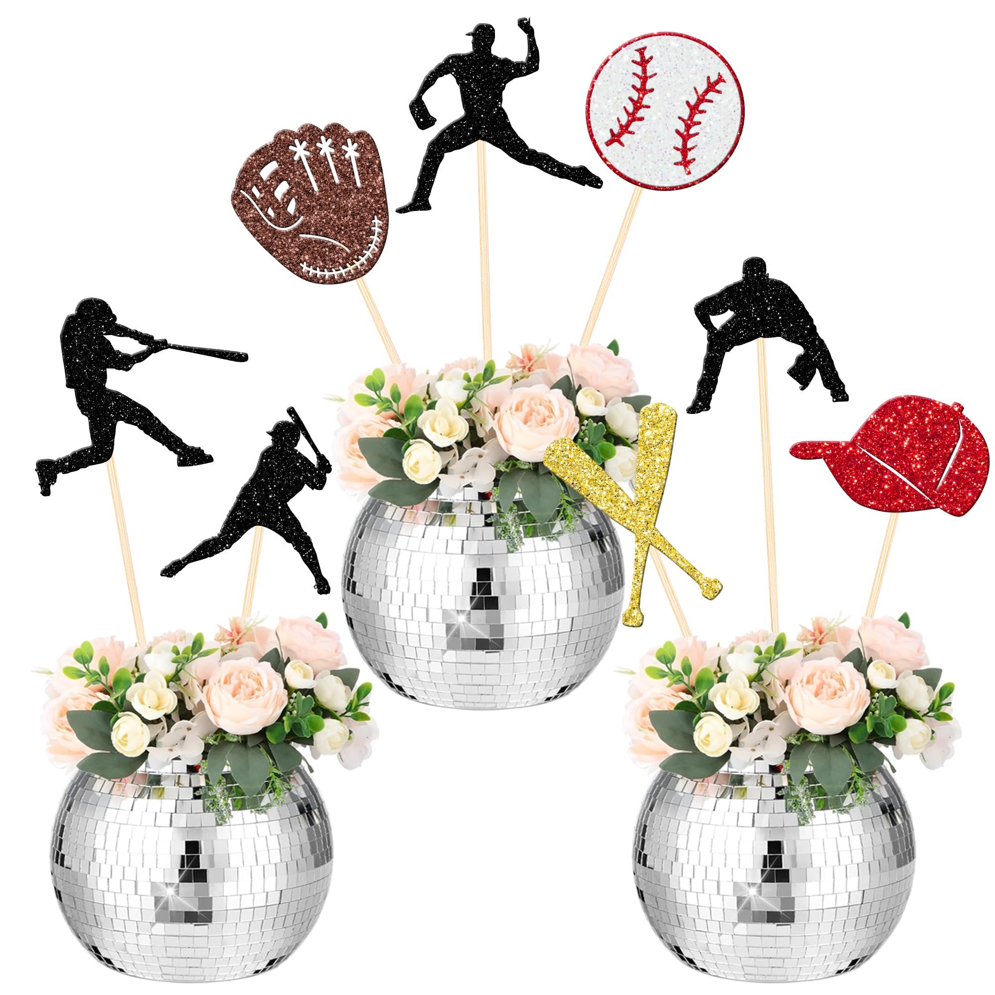16 PCS Baseball Centerpiece Sticks Double Sided Baseball Players Sports Theme Table Flower Centerpieces Sticks for Baseball Theme Baby Shower Kids Birthday Party Centerpiece Decorations Supplies