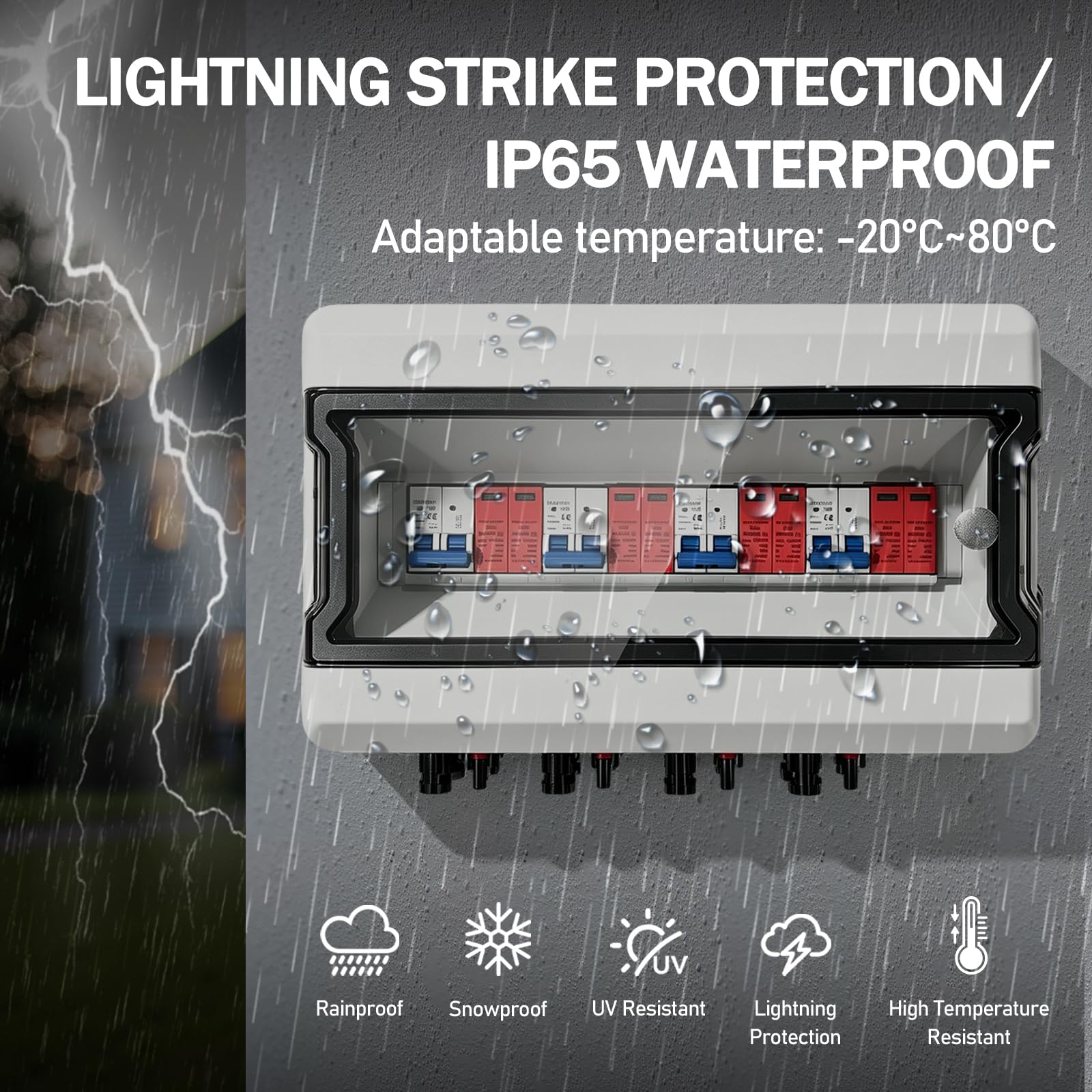 Zabezpieczenie przeciwprzepięciowe PV DC, wyłącznik odgromowy, wyłącznik nadprądowy, DC 4 struny, 500 V, 40 A, ochrona przed napięciem, wodoszczelność IP65, skrzynka przyłączeniowa solarna do