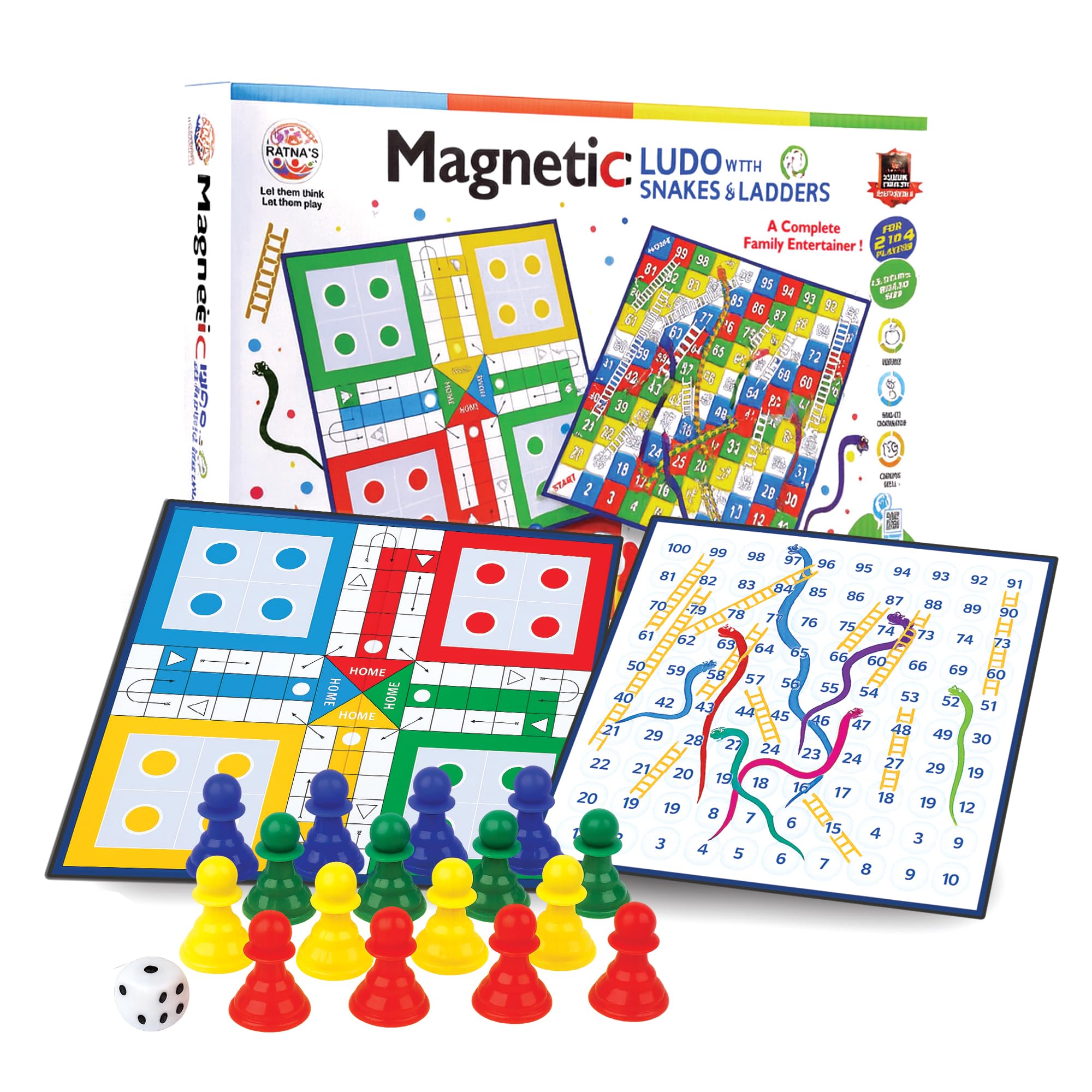 Ratna's Magnetic Snakes and Ladders with Ludo Board Game for Kids and Family Fun