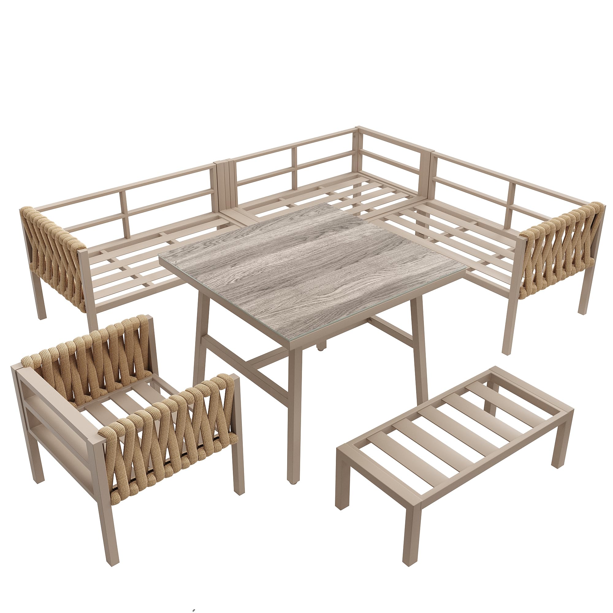 Idemon Set divano da giardino ferro zincato vetro temperato beige cuscini