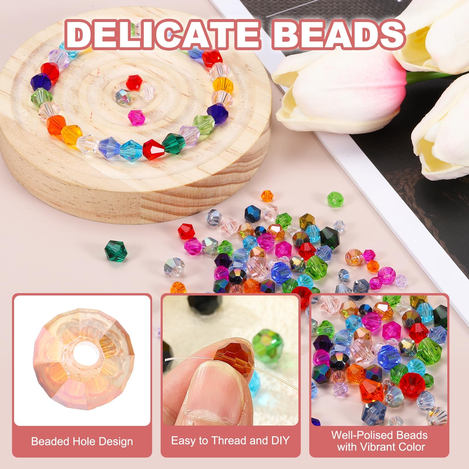 PATIKIL 1000pcs 4mm Bicone Glass Crystal Beads - Image 3