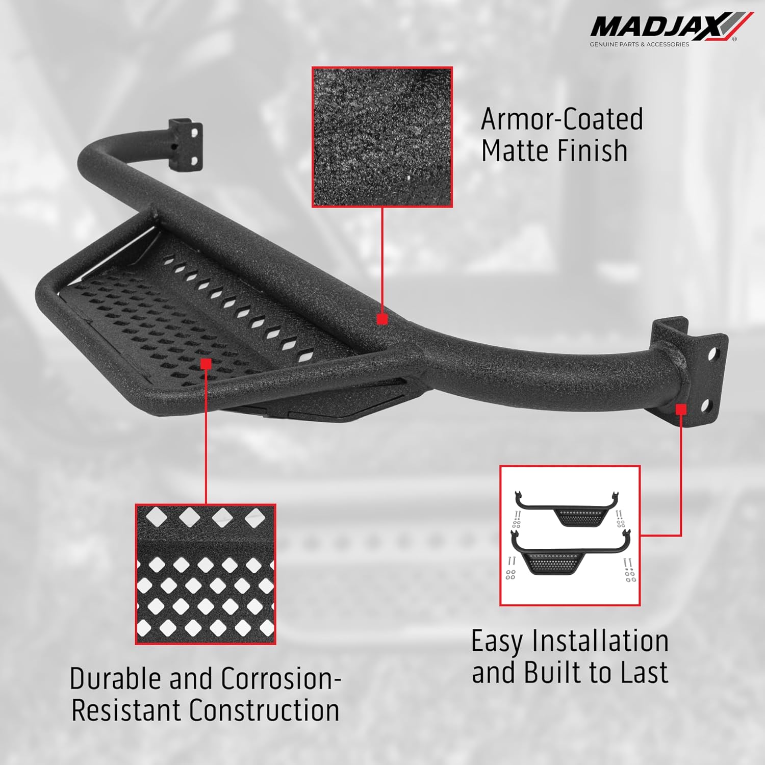 MadJax MJFX EZGO TXT Golf Cart Armor Nerf Bar Drop Down Side Step and Mounting Kit | Black Matte Texture | Compatible with All TXT Models