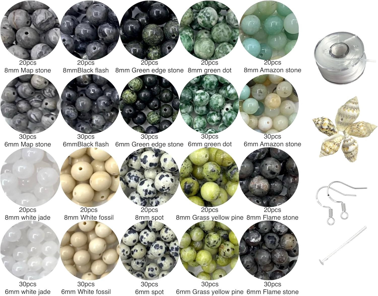 500pcs 6-8mm Natural Stone Beads with 1mm Diameter Bead Holes,DIY Kit Create Friendship Bracelets, Necklaces, and Earrings，for Jewelry (6-8mm Coordinates 01 Material-A)