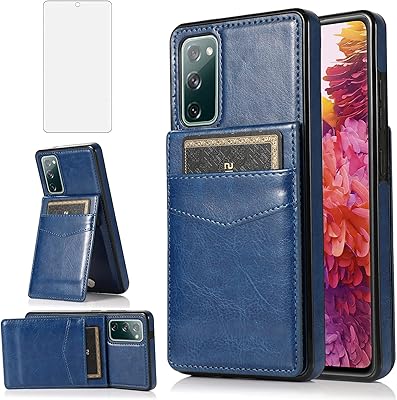 Phone Case for Samsung Galaxy S20 FE Gaxaly S 20 FE 5G UW 6.5 inch with Tempered Glass Screen Protector Credit Card Holder Wallet Cover Stand Leather Cell Glaxay S20FE 20S Fan Edition G5 Cases Blue