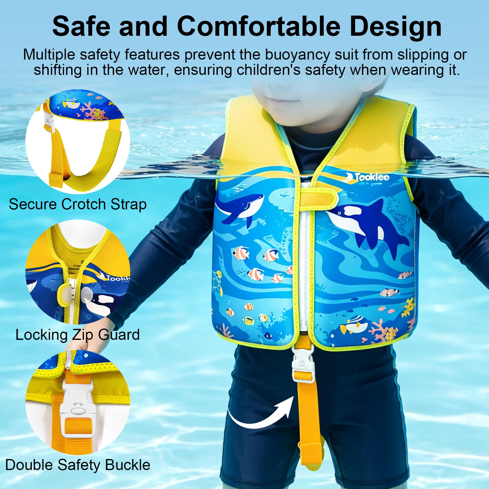 Chaleco de Natación para Niños 2-9 Años, Flotador Ajustable 8 Paneles, Neopreno Premium Seguro