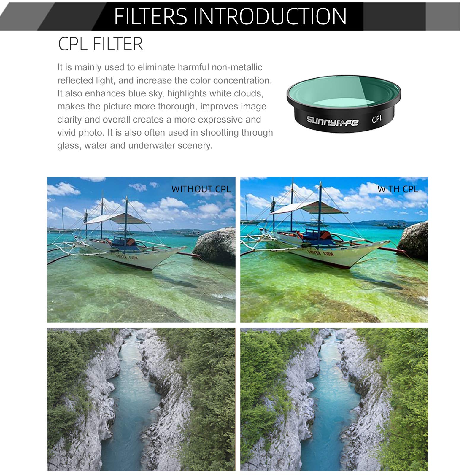 JXE Set di 6 filtri per lenti (CPL+ND4+ND8+ND16+ND32+ND64) Obiettivo per fotocamera compatibile con accessori drone DJI FPV, filtri riduttori della luce del polarizzatore
