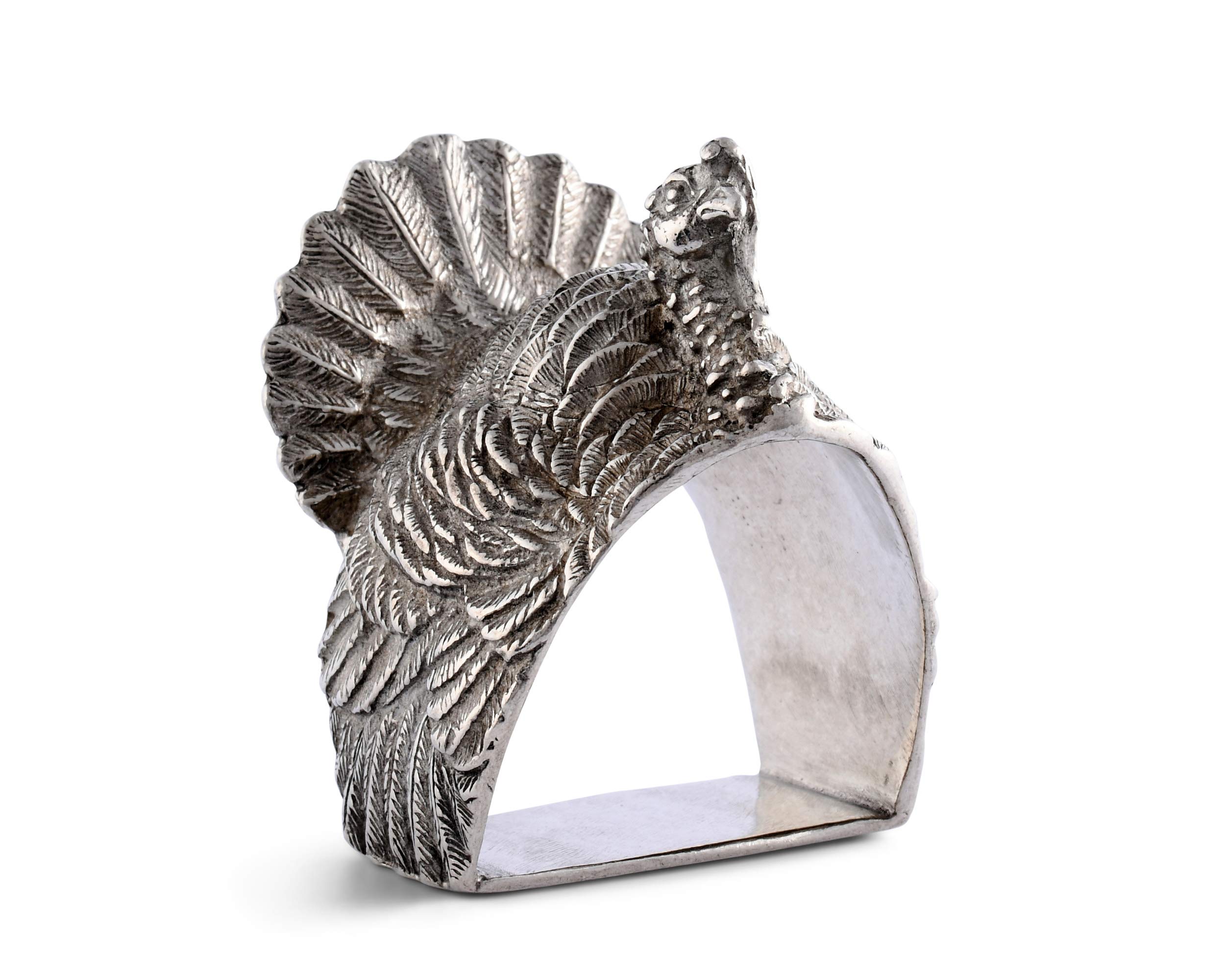 Vagabond House Pewter Turkey Thanksgiving Napkin Ring (Sold as Single Ring) Artisan Crafted Designer Rings Holiday Harvest Fall Tableware 2.5 inch Tall
