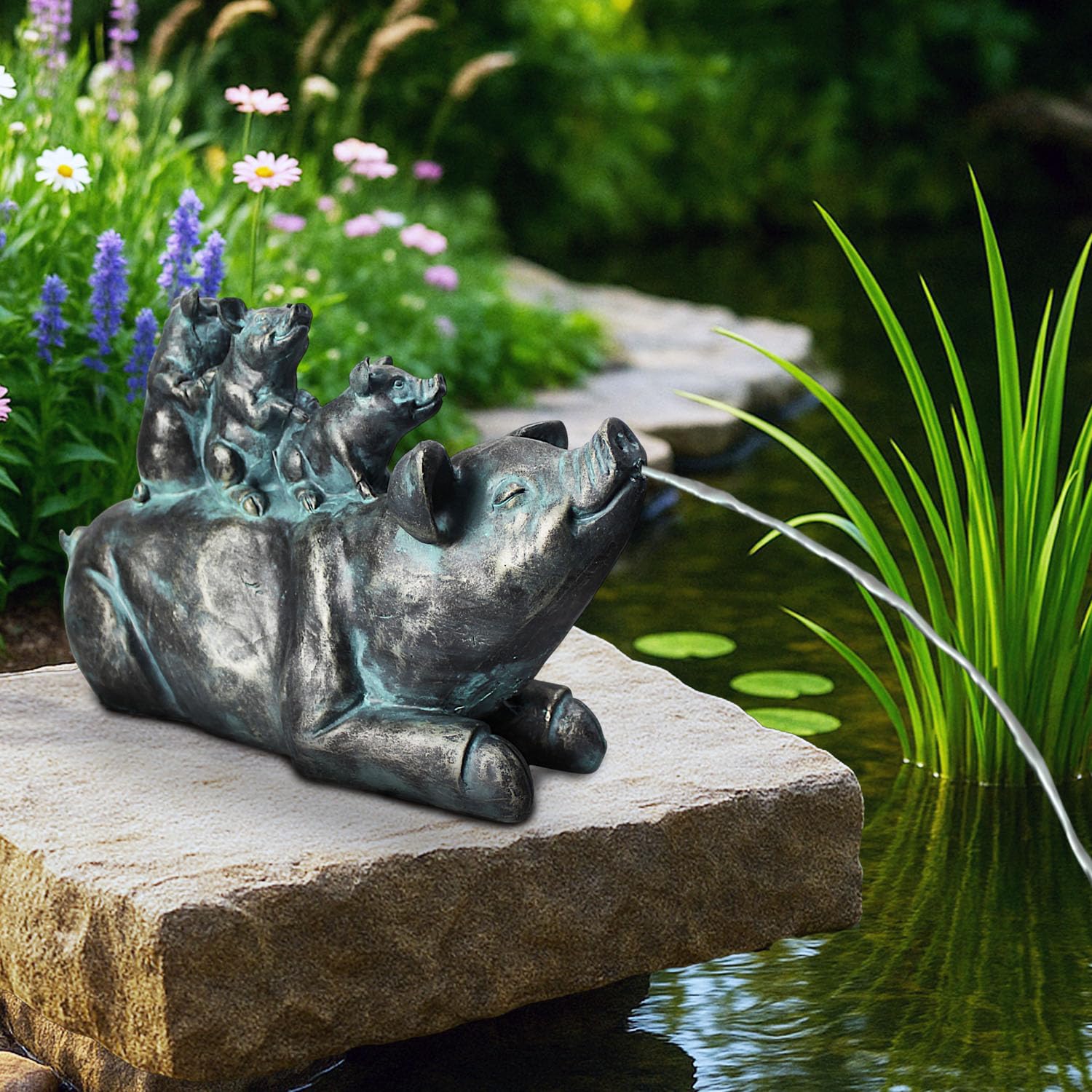 Wasserspeier Solar mit Pumpe – Teichfigur