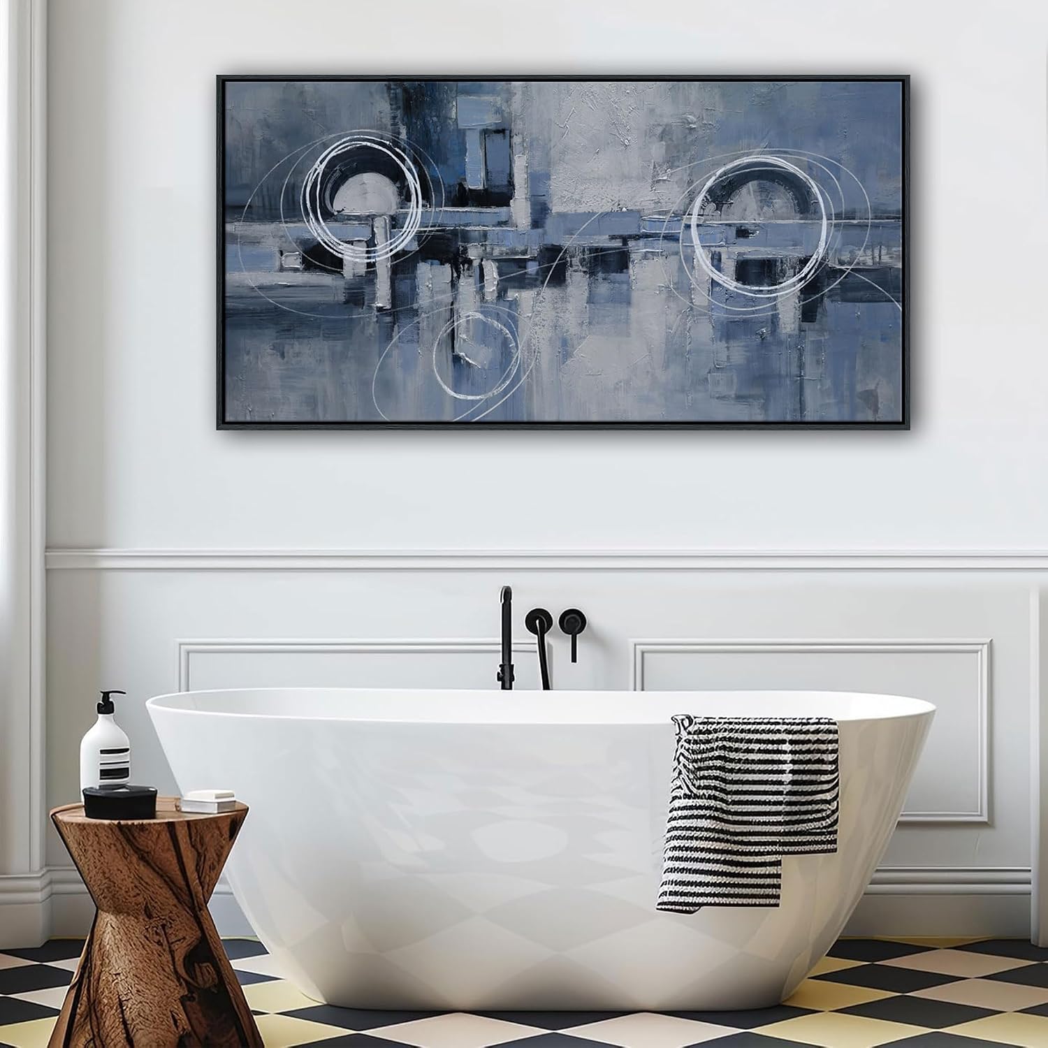 YDYSUNE Abstract Wall Decor for Living Room - Blue Canvas picture Minimalist Wall art Modern Line Segment Artwork Painting for Bedroom,Office Decoration Framed Size Ready to Hang 20×40inch