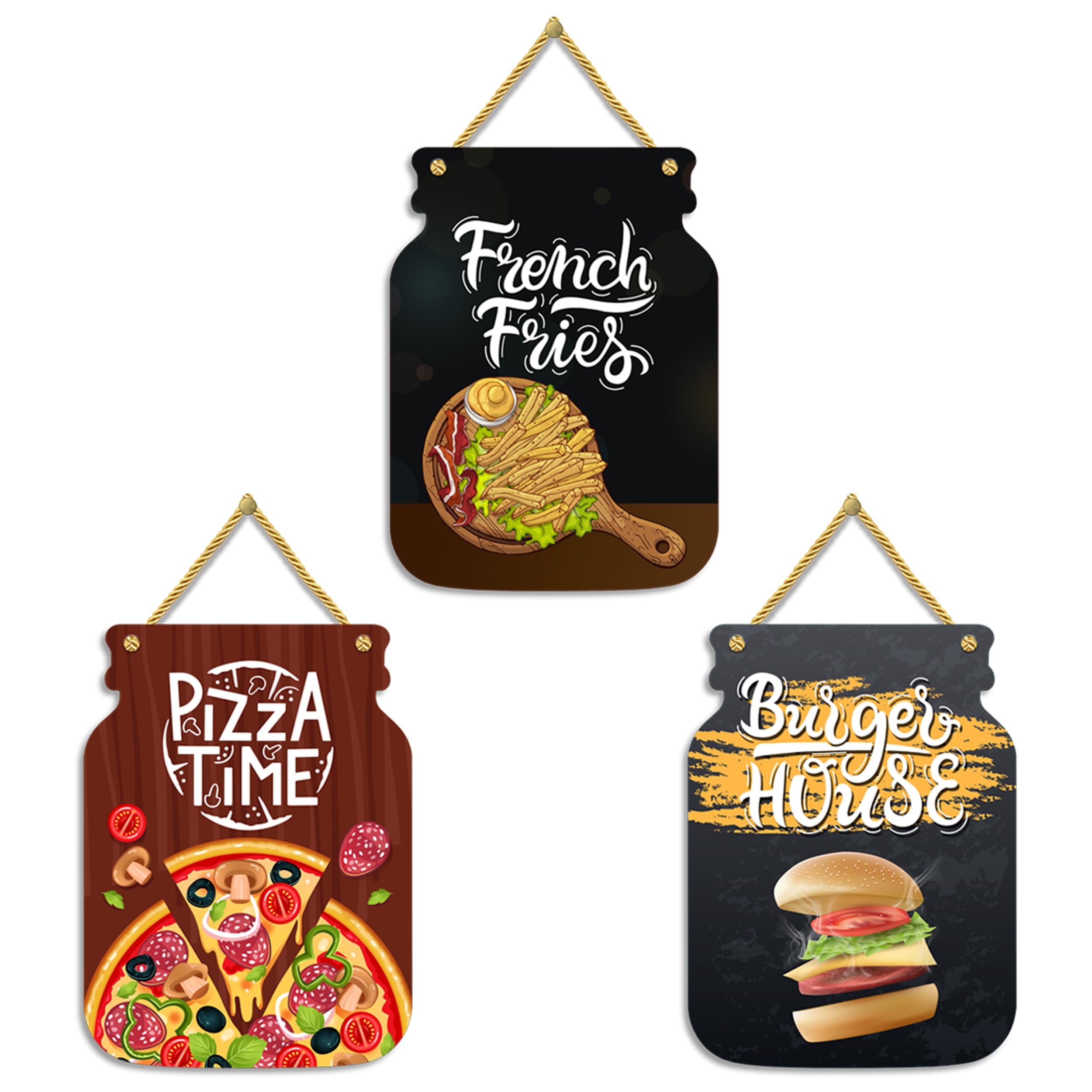 AR Creative French Fries, Pizza Time | Kitchen and Restaurant Wall Hanging For Home Decoration, Food Quotes, MDF Wooden Wall Art, Kitchen, Home, Office Decor, Wall Wood Hanger Set of 3 (20 x 22 Inch)-image-4