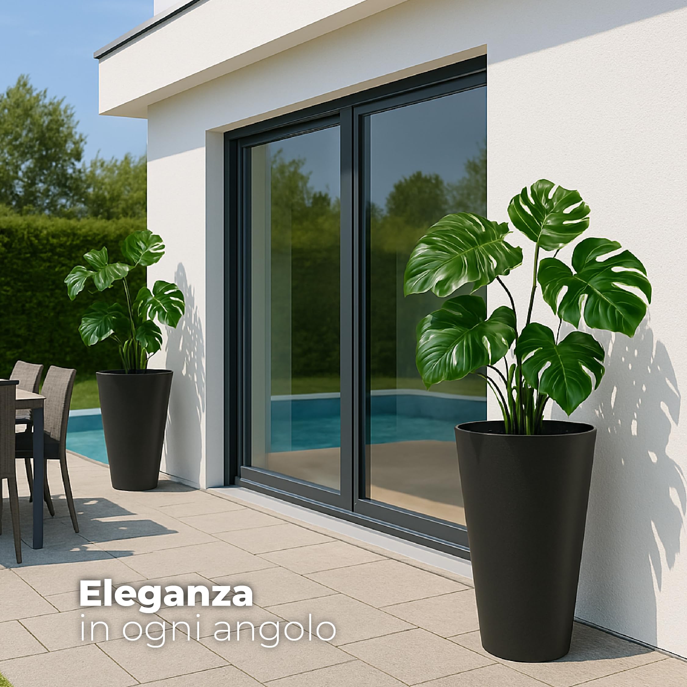 ActivoTex Vaso Alto da Esterno. Vasi Grandi per Esterno e Terrazza. 30 cm (2 Unità) Fioriere in Plastica Cachepot Interno. (Confezione 2, Nero Normale)