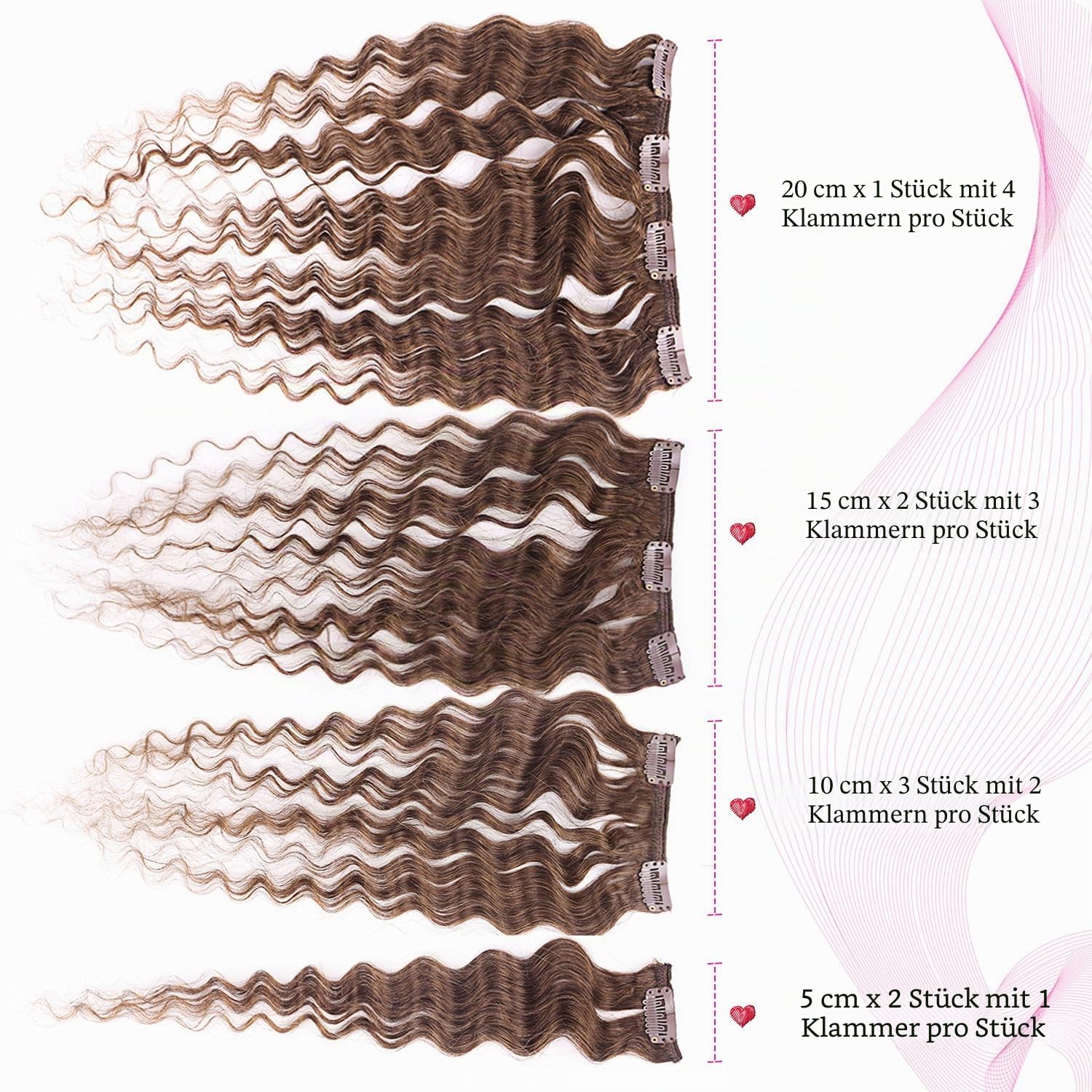 Deep Curly Clip in Extensions Echthaar 50cm 8PCS 120g Dunkel Braun Haarteile Echthaar Extensions Clip in Haarverlängerung für Frauen