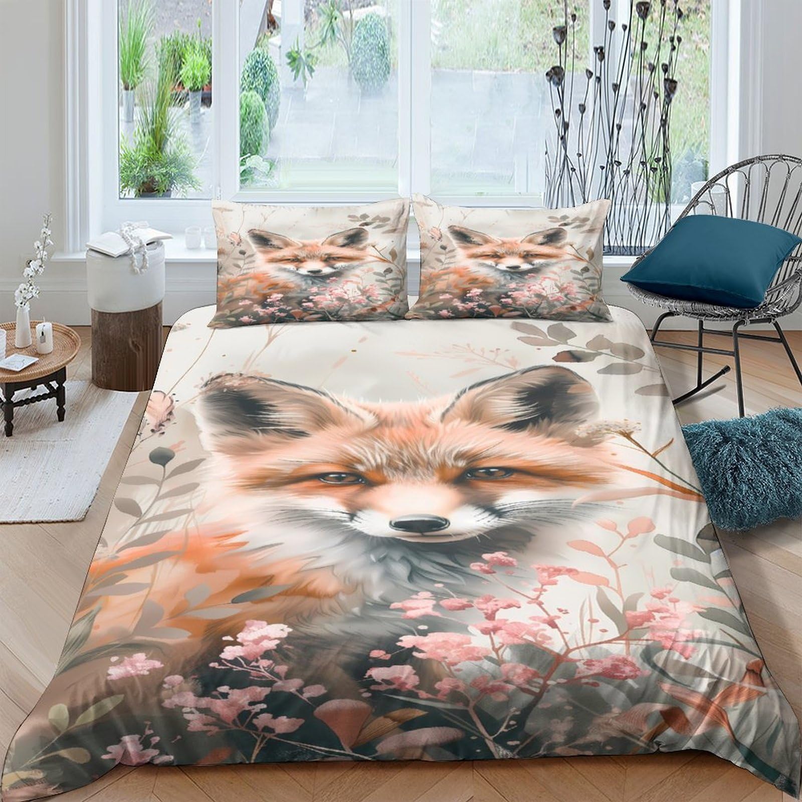 Ctjqhvkz Style-9 3D Printed Fox Forest Fitted Sheet Microfiber Soft Wild Meadow Bed Cover For Bedroom Guest Room Decor Protection Single（135X200cm）
