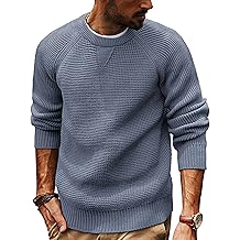 Mens Crewneck Sweater Waffle Knitted Pullover Sweaters Raglan Sleeve Knitwear Sweaters