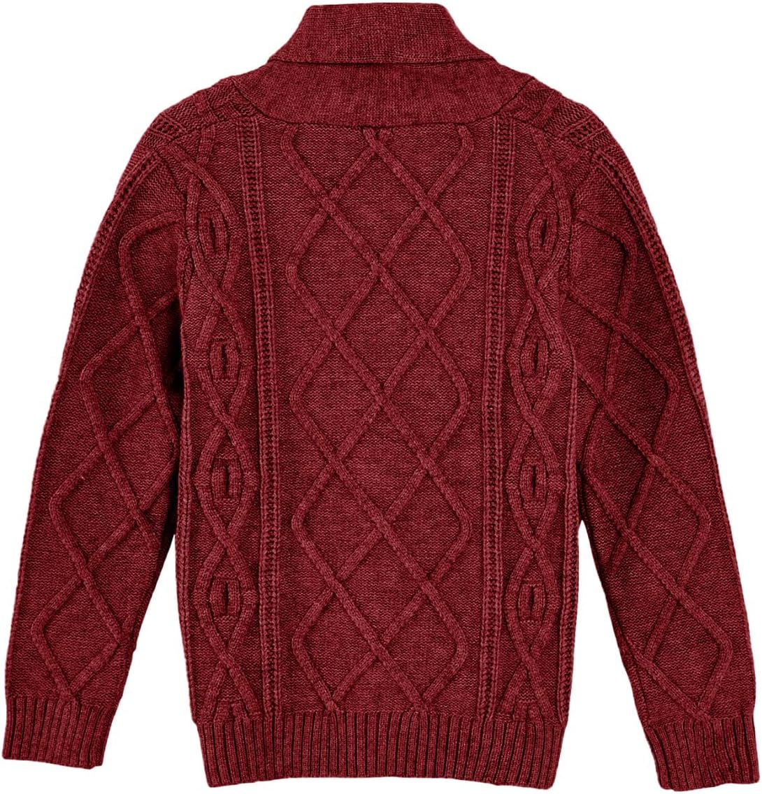 Boy's Sweater Cardigan Button Down Shawl Collar Cable Knitted Outwear Long Sleeve Sweater Coats with Pockets - Image 2