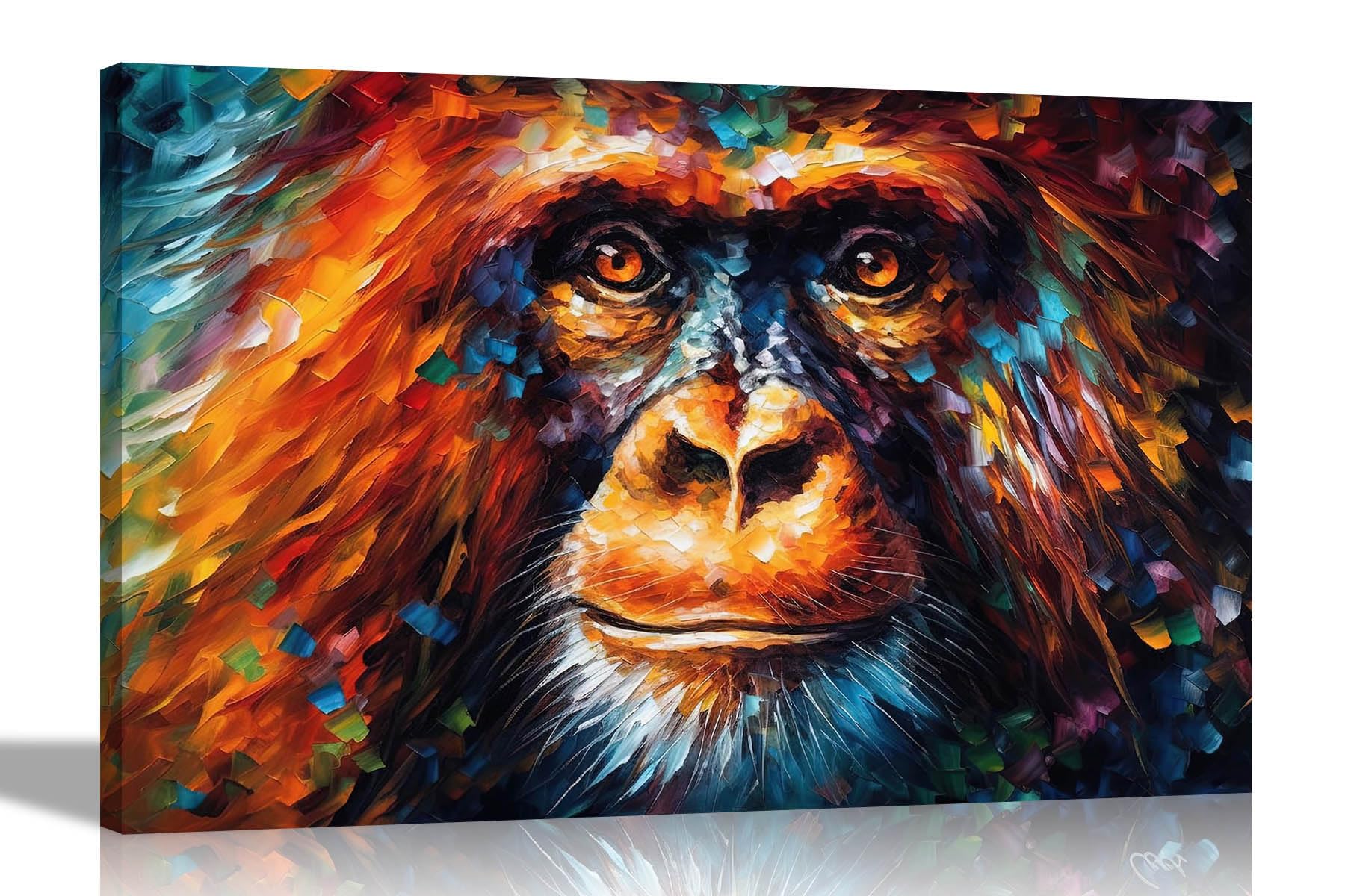 Artley Prints Arangutan Portrait - Beautiful Colourful Canvas Wall Art: Abstract Prints For Living Room Decor - Ready To Hang Pictures 51 X 35Cm (20 X 14 Inches)