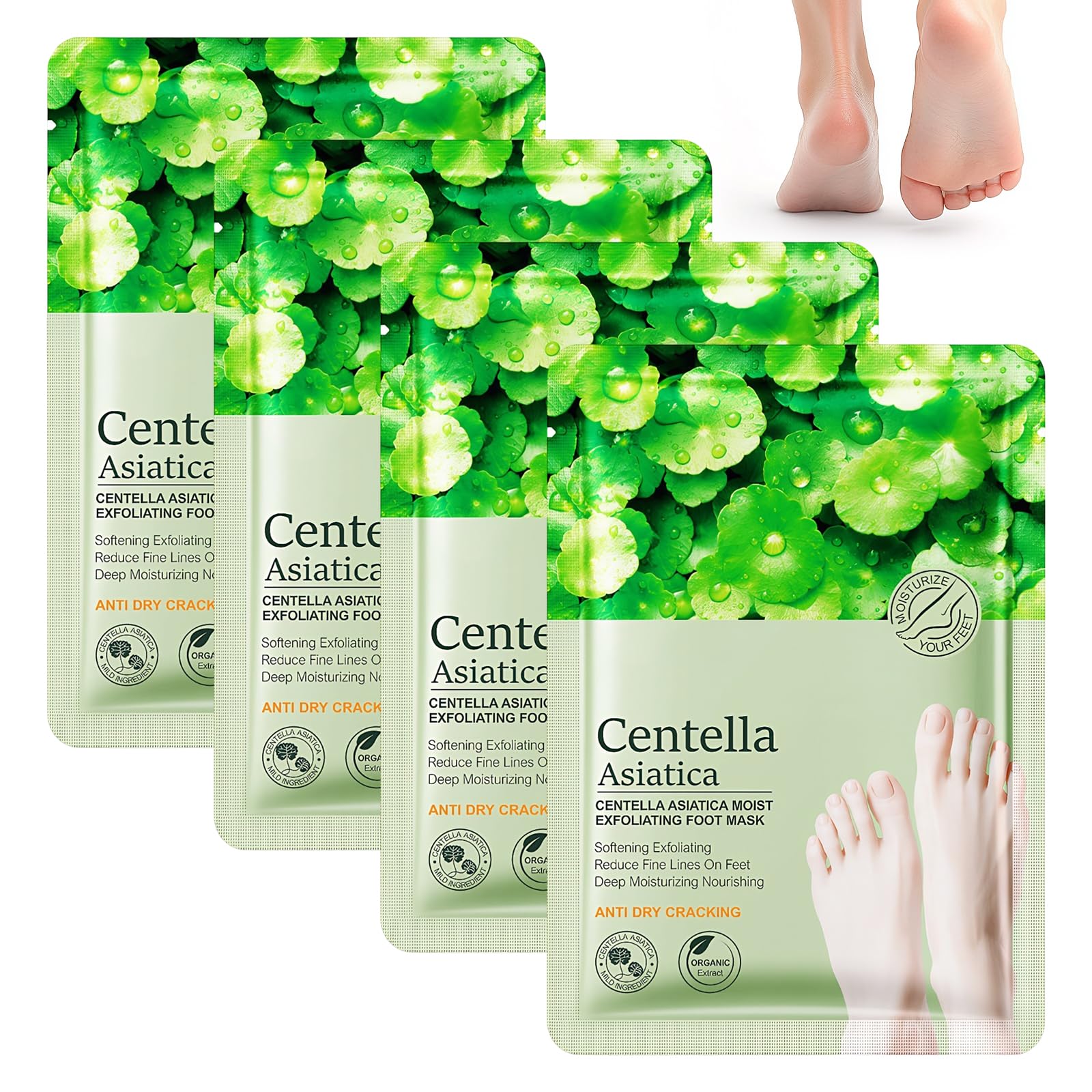 4 Paires De Masque Pieds Peeling Exfoliant, Peeling Pied, Masque Pieds Très Secs Et Abîmés Riches En Centella Asiatica, Nourrissant En Profondeur, Soin Doux, Convient Aux Hommes Et Aux Femmes