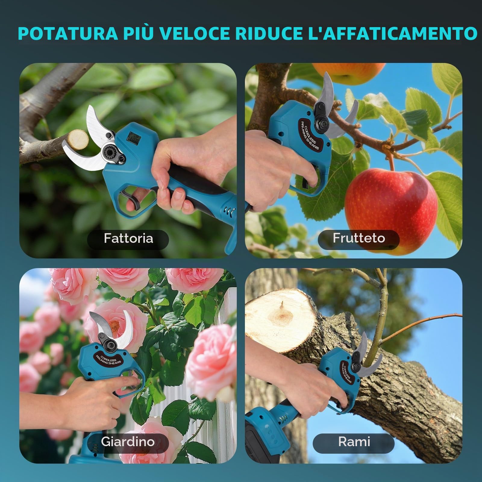 Forbici Potatura a Batteria 40 mm, Cesoia da Potatura Elettrica con Display,Motore Brushless, Lama SK5, 2 Batterie 2.0Ah, per Alberi e Arbusti Giardinaggio e Vigneto