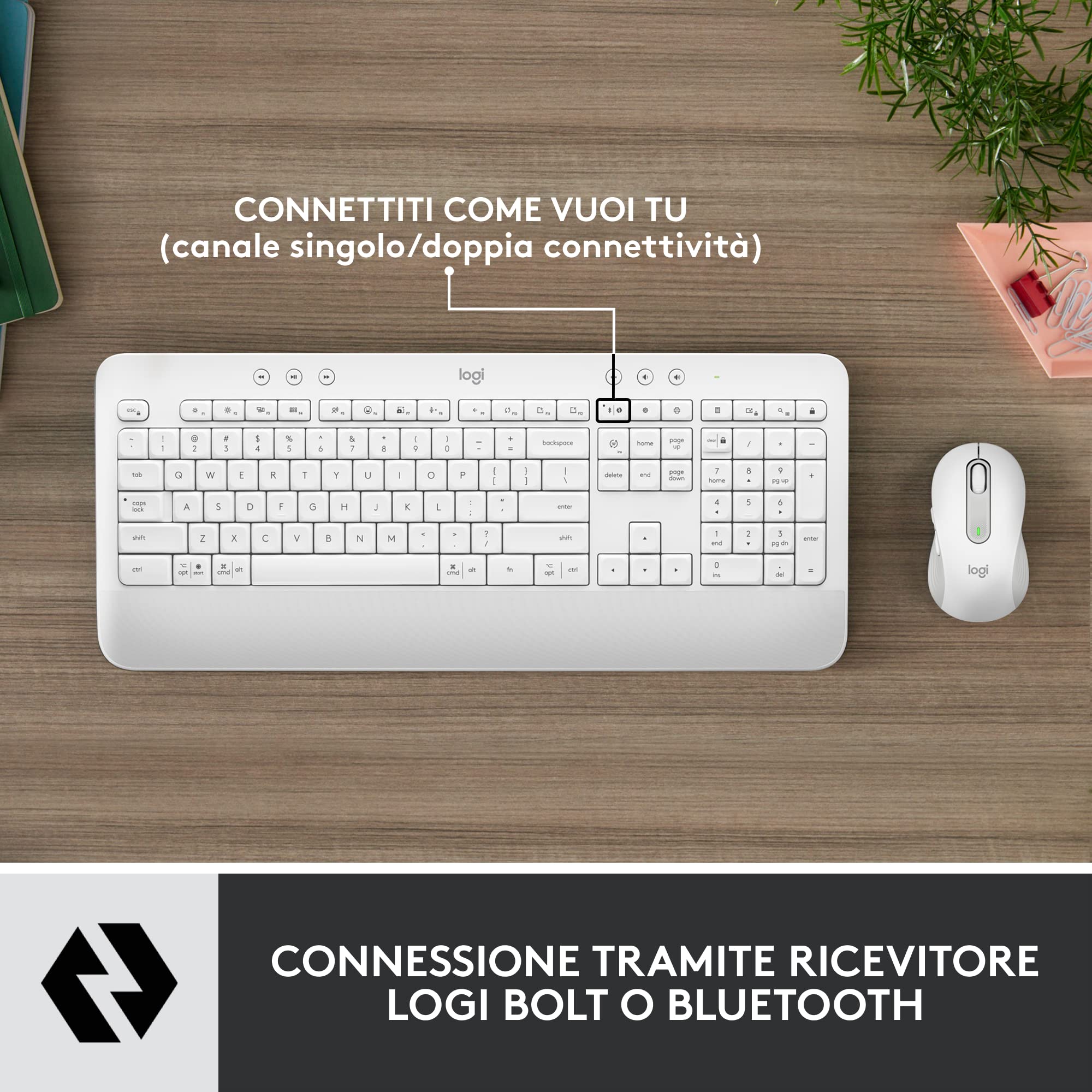 Logitech Signature MK650 Combo for Business | Mouse e tastiera senza fili, Logi Bolt, Bluetooth, SmartWheel, Win/Mac/Chrome/Linux, Layout Italiano QWERTY - Bianco