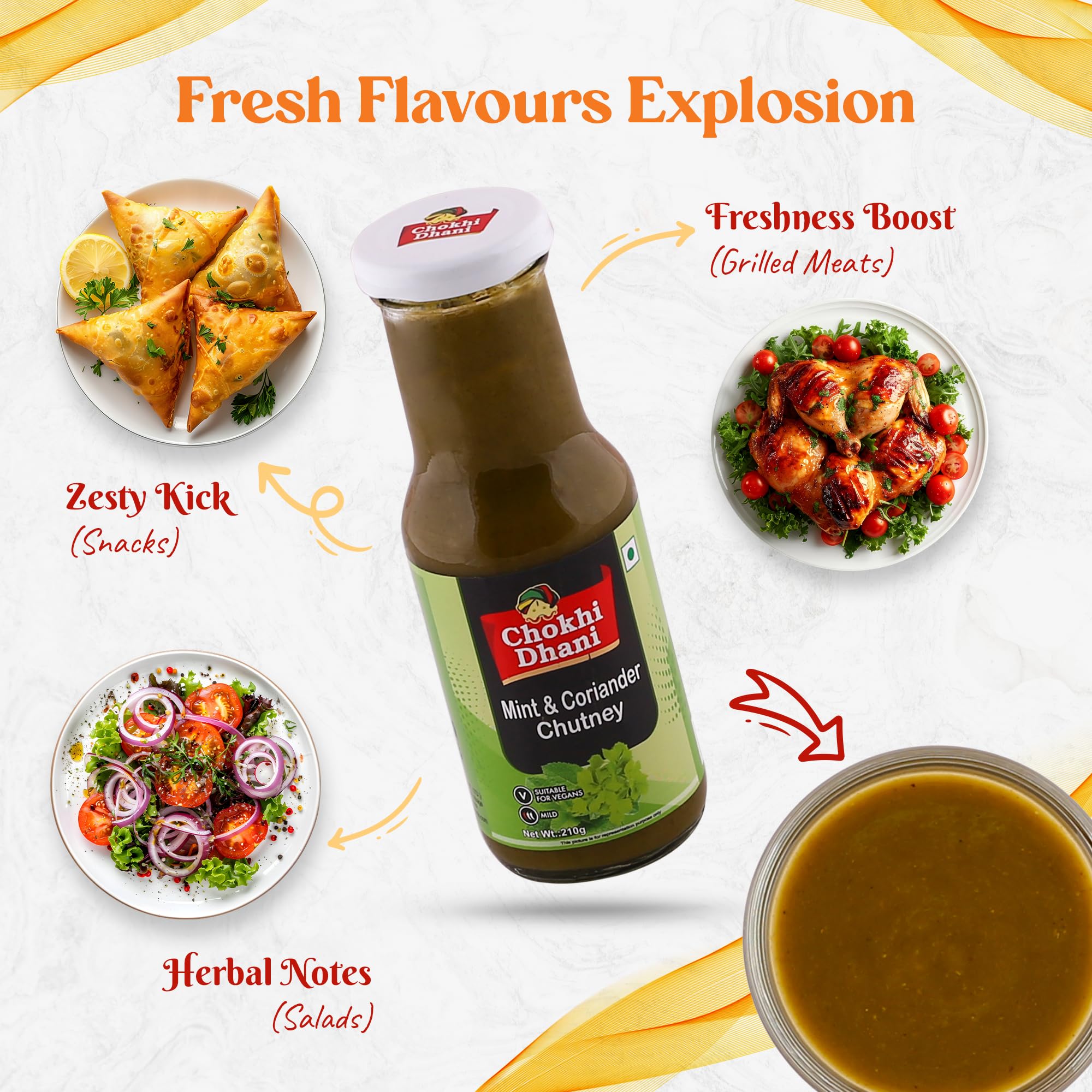 Chokhi Dhani Mint & Coriander Chutney β Dhaniya Pudina Green Chutney for Samosa, Chaat, Sandwich & Snacks | Tangy Fresh Indian Dip | Size 210g, Pack of 2 2