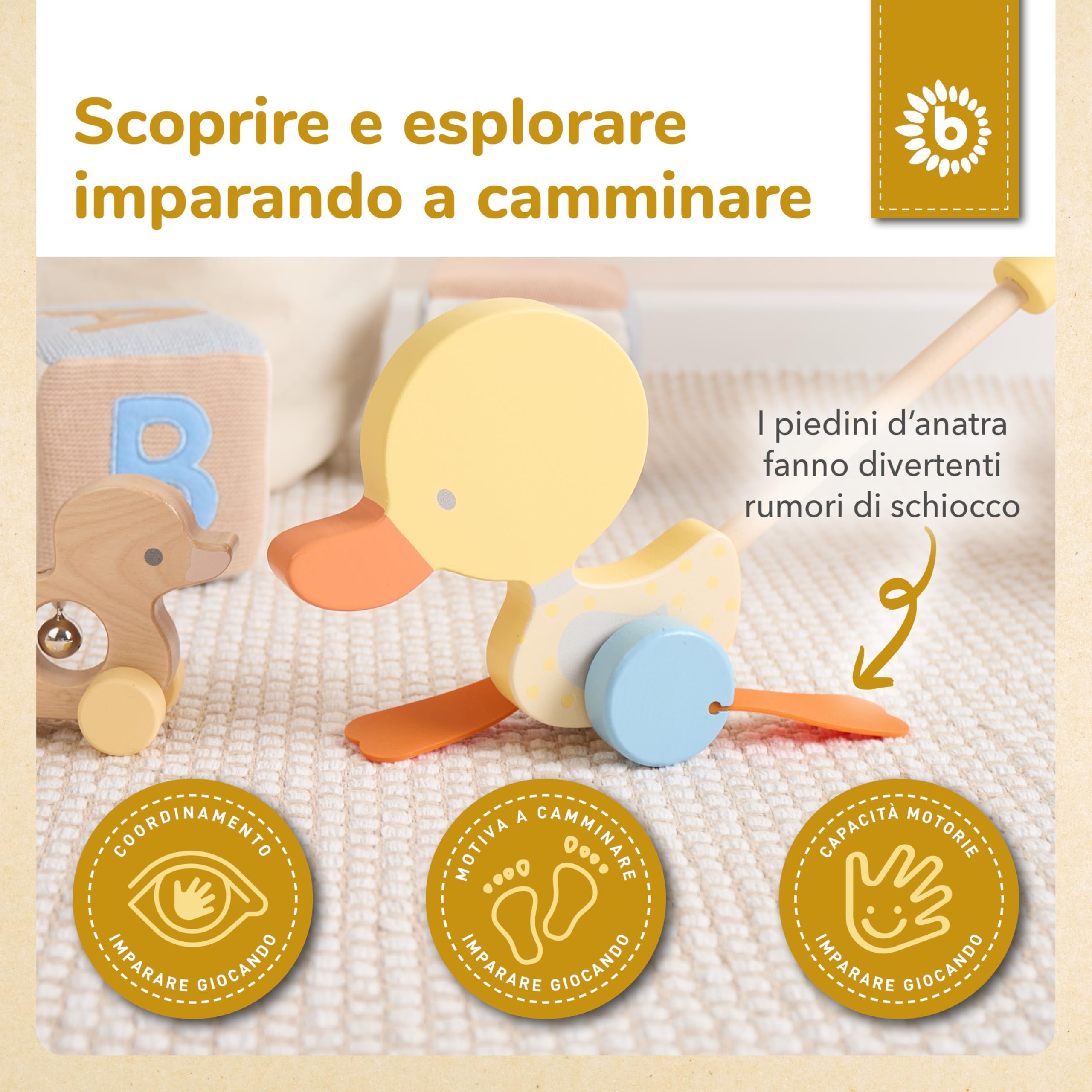 Bieco | Gioco trainabile | giochi in legno | cane trainabile giocattolo a forma di anatra | giochi divertenti per bambini | giochi trainabili wooden toys | giocattoli da spingi spingi