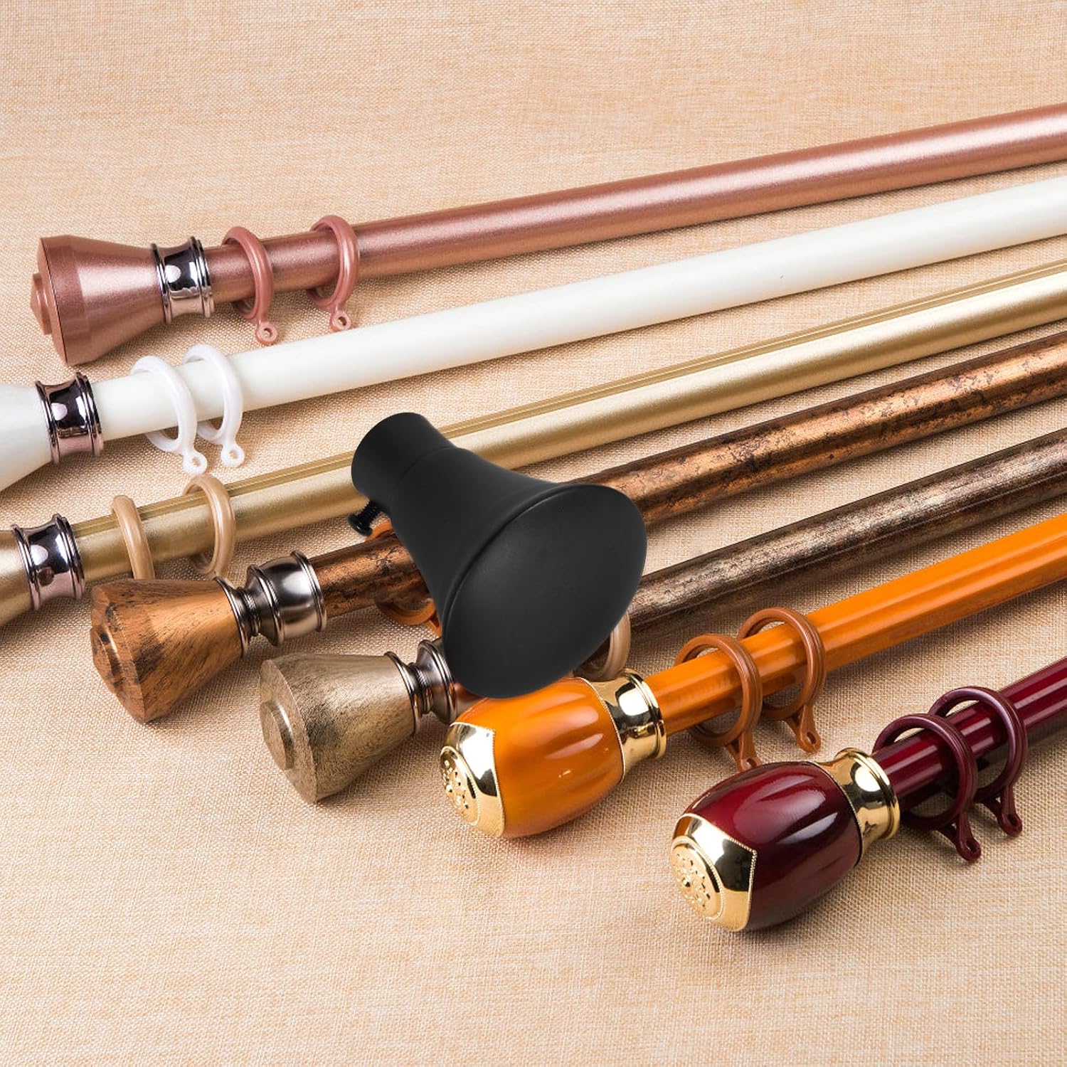 2pcs Decorative Curtain Rod Finials Round Iron Caps Black Window Treatment Hardware for Home Decor