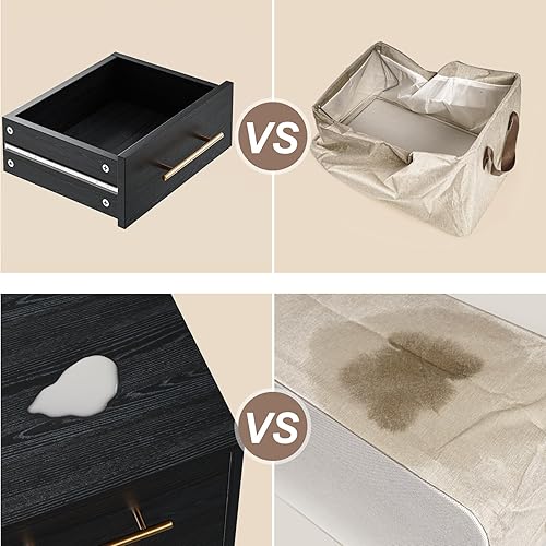 Miniatura 6 de Aiho Mesita de noche, mesita de noche con asas de metal, moderna mesita de noche de madera con 2 cajones para dormitorio, color negro