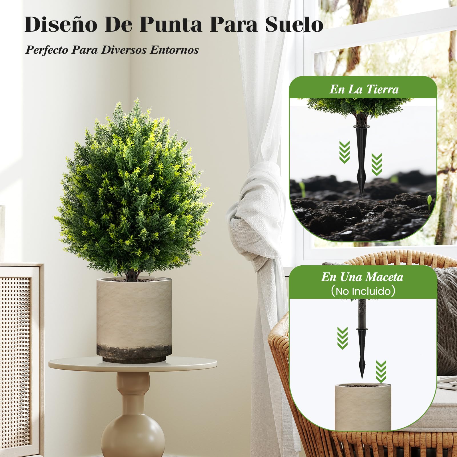 COSTWAY Juego de 2 Árboles Topiario Artificial de Ciprés de 61 cm, Plantas de Cedro Artificial, Plantas de Arbustos Artificiales con Protección Solar para Decoración Interior y Exterior