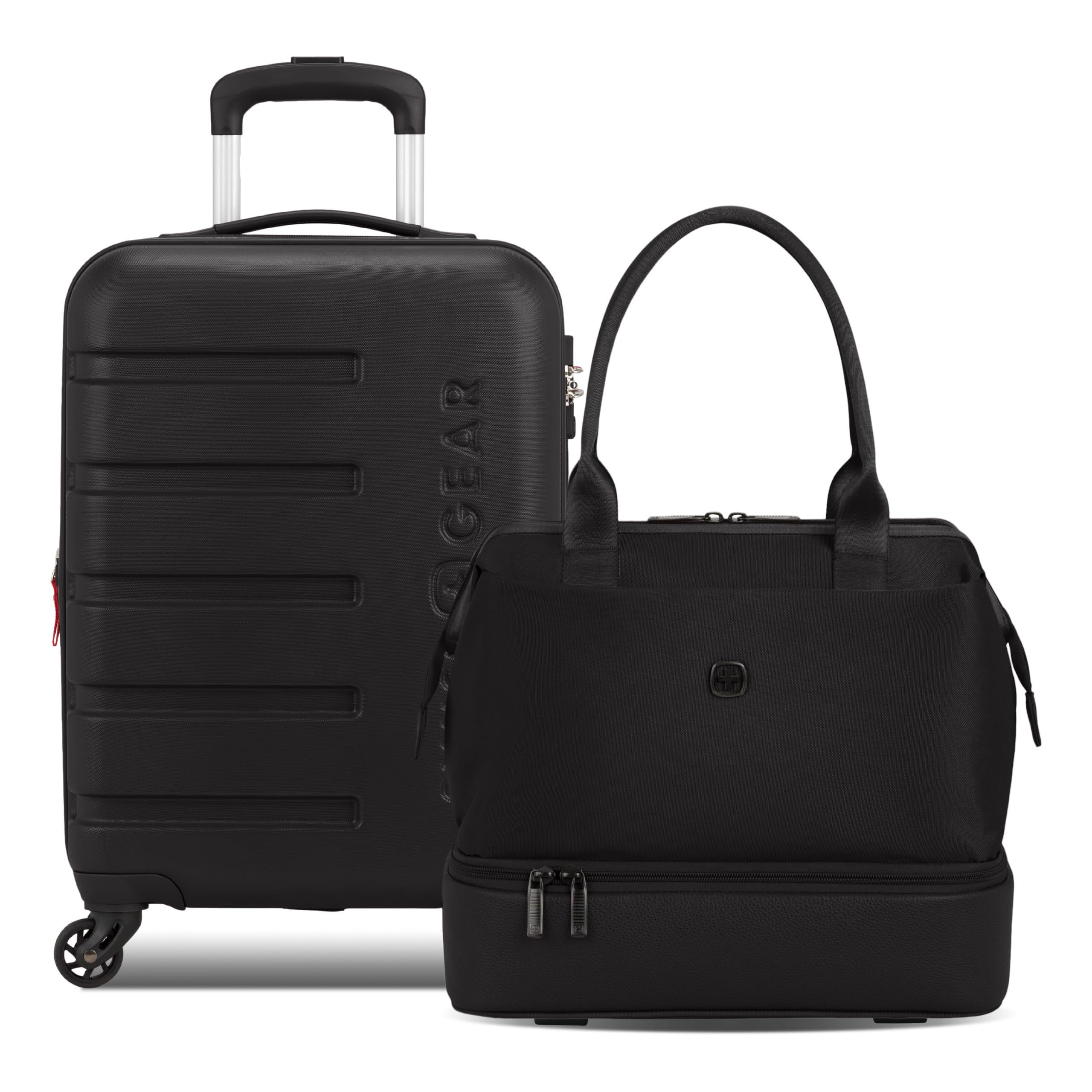 SWISSGEAR Signature Hardside Expandable Carry-On Spinner &amp; Mini Weekender Tote Set, ABS Construction, TSA-Friendly Lock, Black, 2-Piece Set (19-Inch/Mini Weekender Tote)