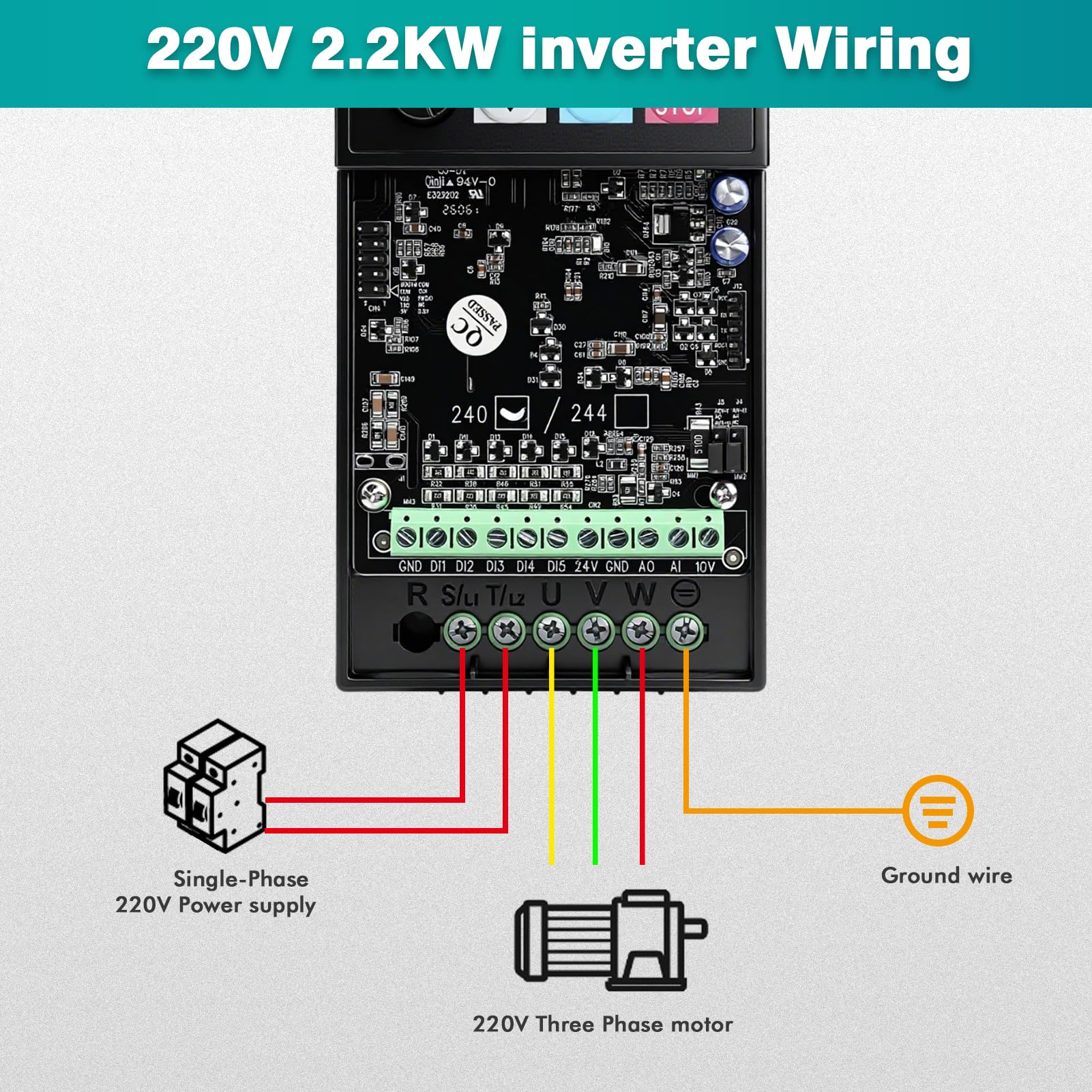 Variador de Frecuencia 2,2KW 220V Entrada Monofásica 220V Salida Trifásica | VFD 220V Monofásica a Trifásica, 50/60Hz Convertidor de Frecuencia para Control de Velocidad del Motor del Husillo CNC