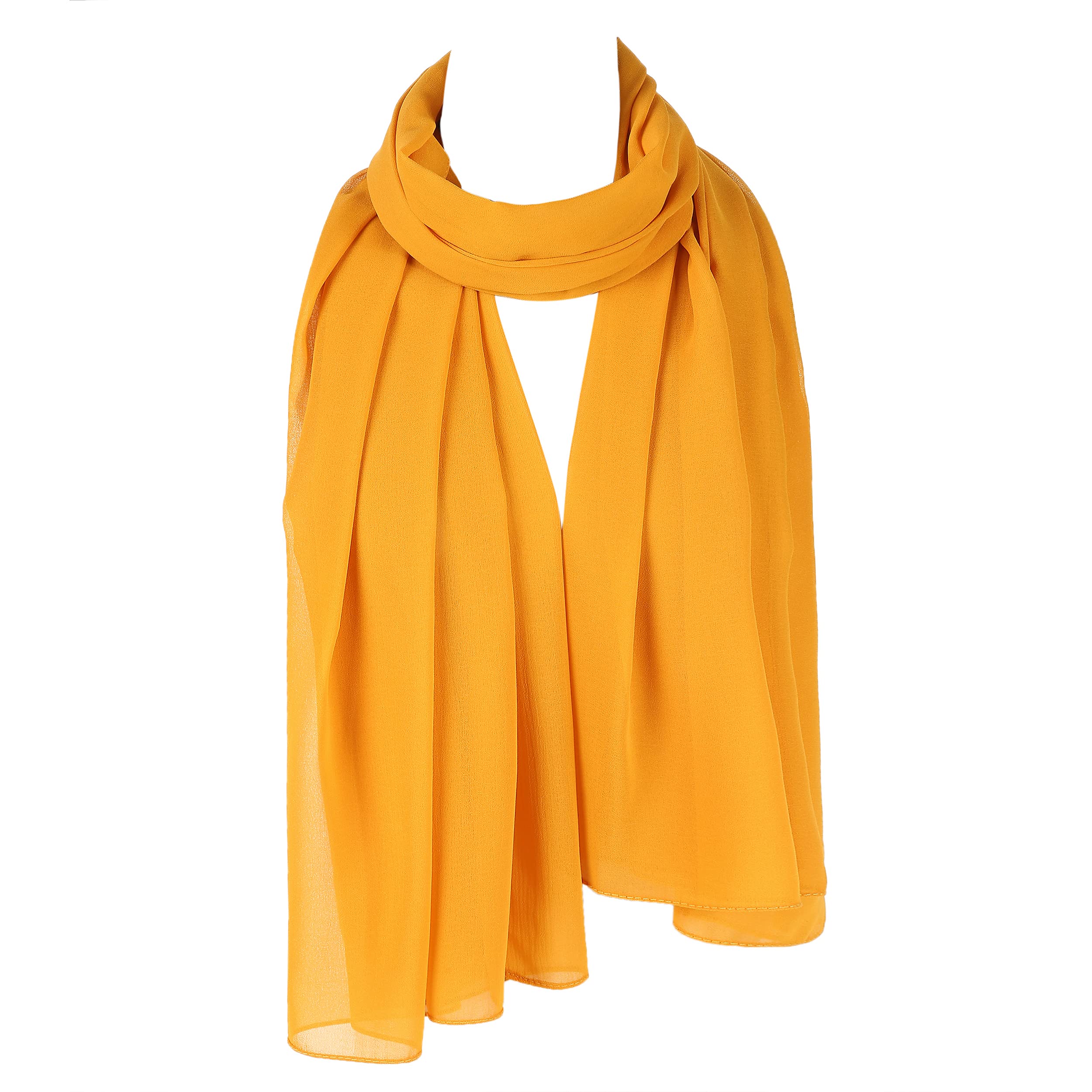 London Scarfs Ladies Chiffon Oversized Plain Scarf Women Large Maxi Hijab Shawl (Mustard)