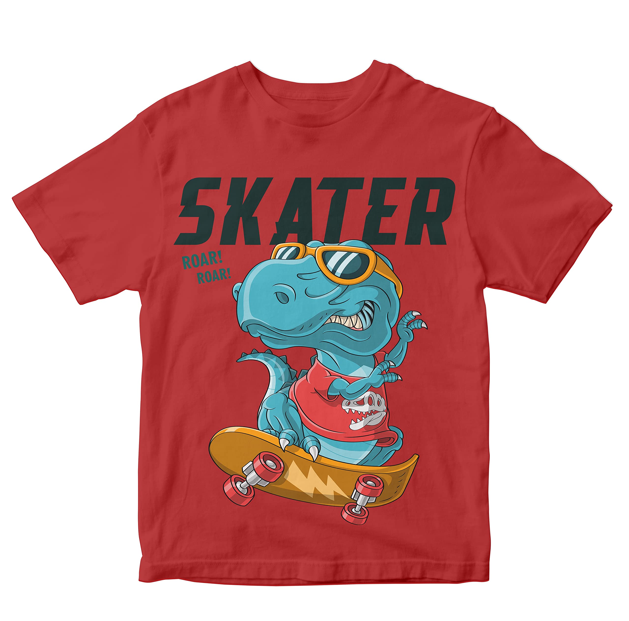 Heybroh Boys' T-Shirt Dinosaur Skater Dude 100% Cotton Boy's Regular Fit Unisex T-Shirt