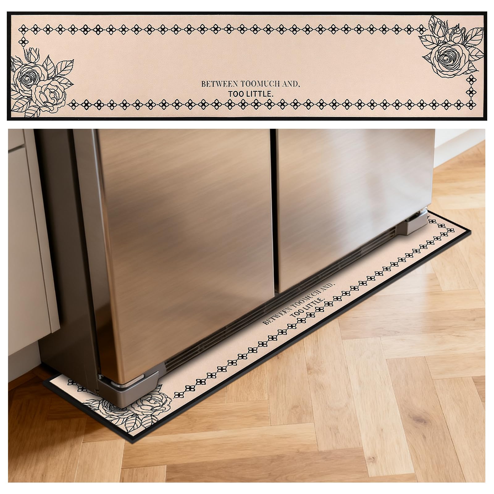 Fridge Mat - 9.1" x 38.6"Refrigerator Mats with Water Absorbent, Leak-Proof Rubber Backing, Easy to Clean, Bohemian Design, Protect Floors from Spills (Rose)
