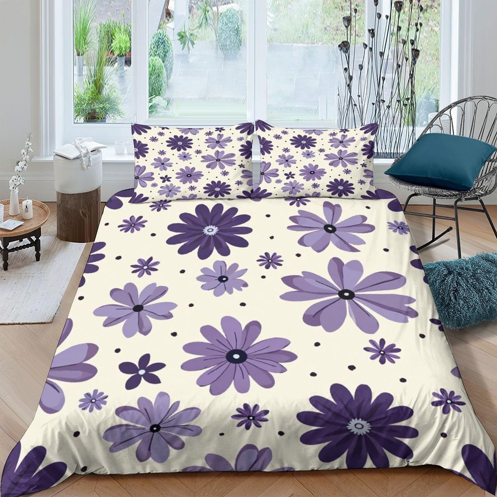 Ctjqhvkz Style-8 3D Printed Purple Floral Fitted Sheet Microfiber Soft Anti-Slip Mattress Cover Bedroom Decor Dustproof For Adults Teens Single（135X200cm）