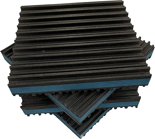 HEAVY DUTY ANTI VIBRATION ISOLATION PADS 4" X 4" X 7/8" RIBBED RUBBER WITH BLUE COMPOSITE FOAM CENTER, QUANTITY 4