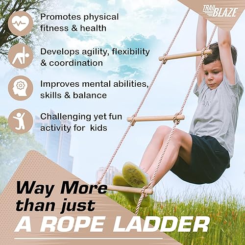 Miniatura 6 de Trailblaze Escalera de cuerda de escalada y barra de columpio de trapecio premium para niños  Accesorios para carreras de obstáculos Ninja Warrior