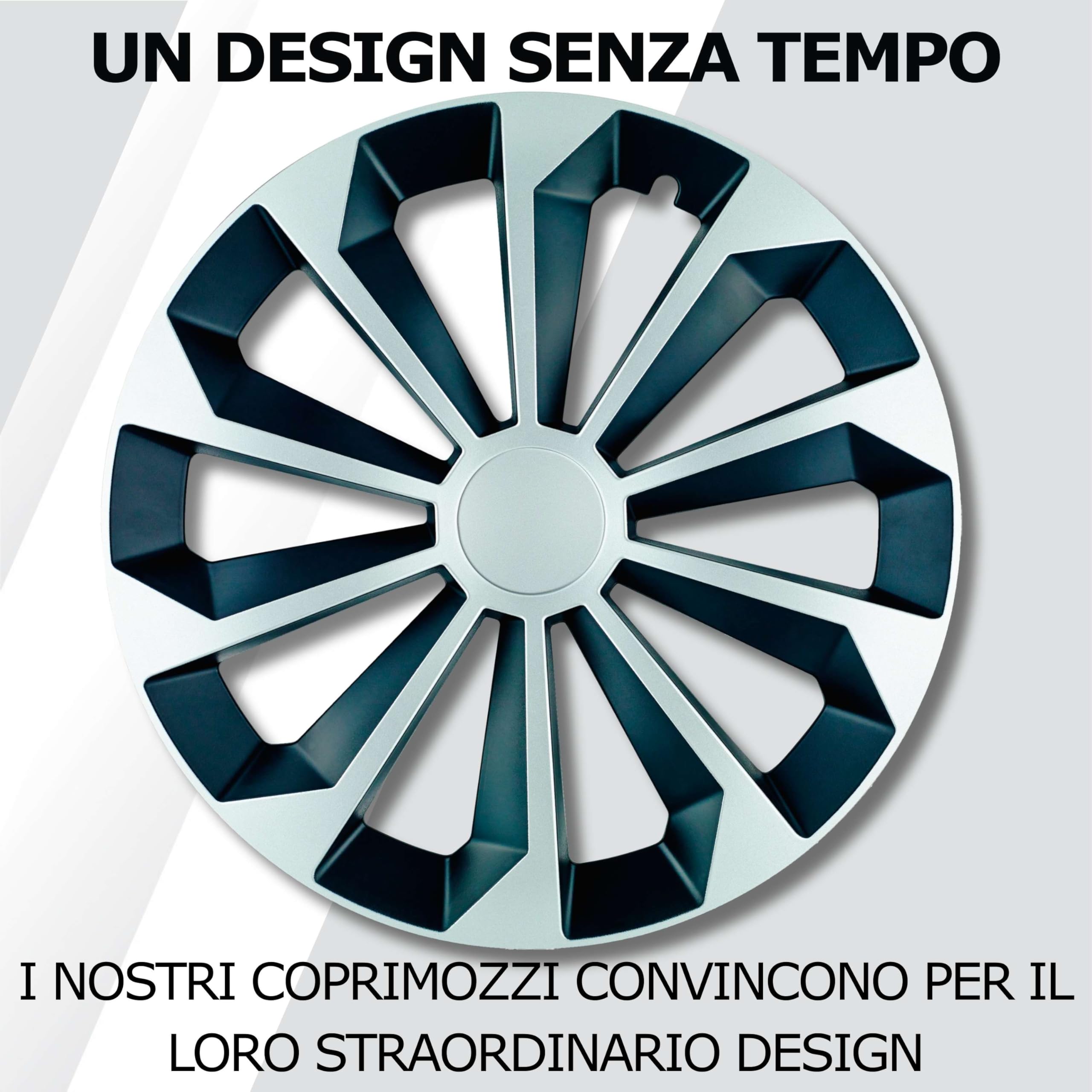 Albrecht Copricerchi 14 Pollici Argento/Nero Neri per Cerchioni in Acciaio - Borchie Pollici Fame in plastica di Alta qualità con Rivestimento a Strati - Made in EU