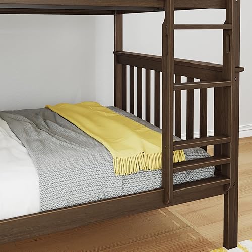 Miniatura 92 de Max & Lily - Litera de tamaño individual sobre matrimonial con escalera, base de cama de madera maciza para niños, barandillas de seguridad de 14