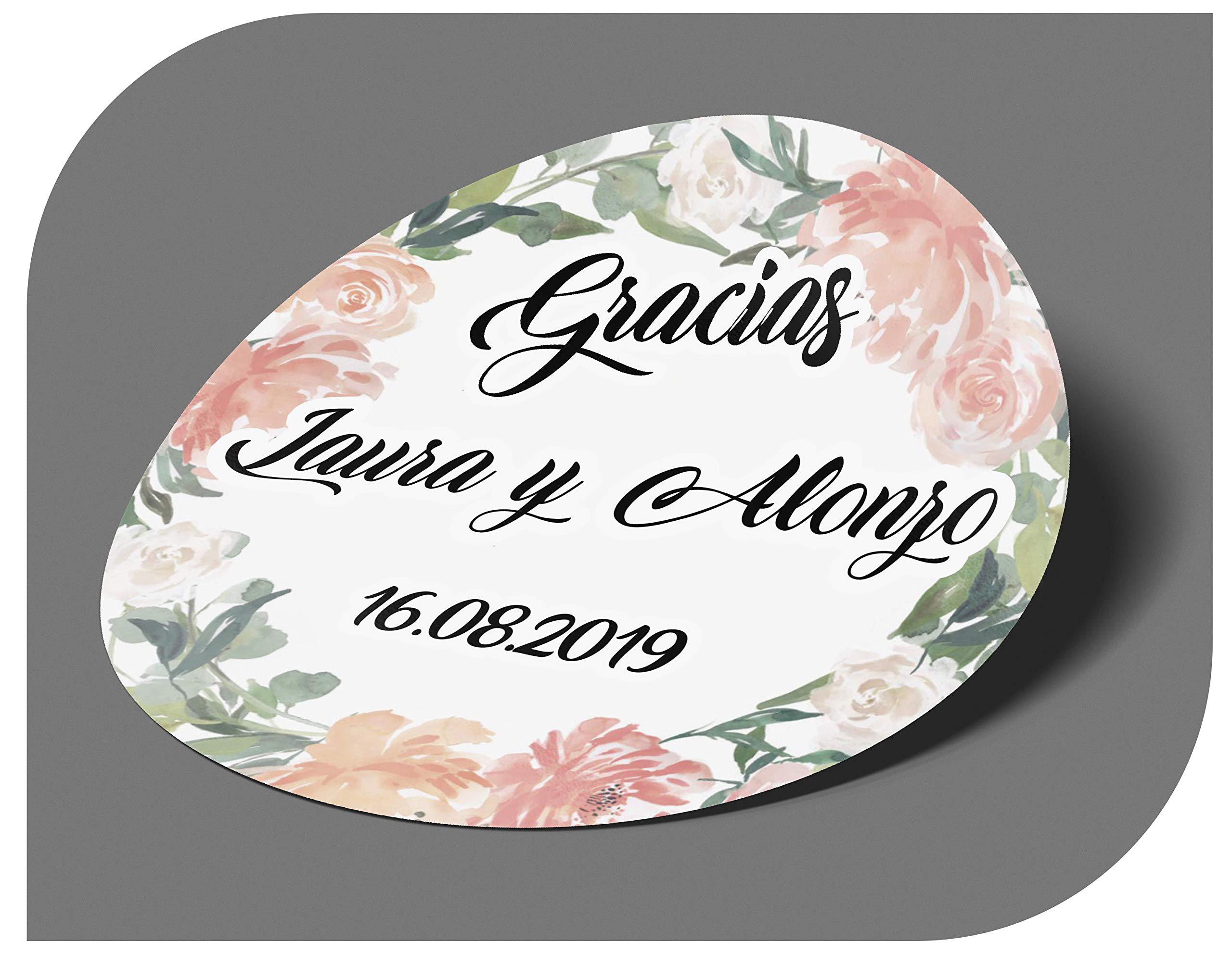 CrisPhy Pegatinas Personalizadas Boda con Nombre y Fecha, Etiquetas Adhesivas para Invitacion Boda, Bautizo, Compromiso, Comunion, Cumpleaños, Fiesta, Vintage, Sellos (Modelo 9)