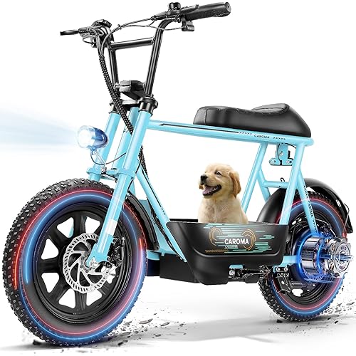 Caroma Peak 500W/800W/1200W Electric Scooter with Seat,16 * 3" Fat Tire Ebike for All-Terrain,Max25/30Miles&20MPH Electric Moped,Electric Motorcycle for Adults with Storage Basket for Cargo&Commuting