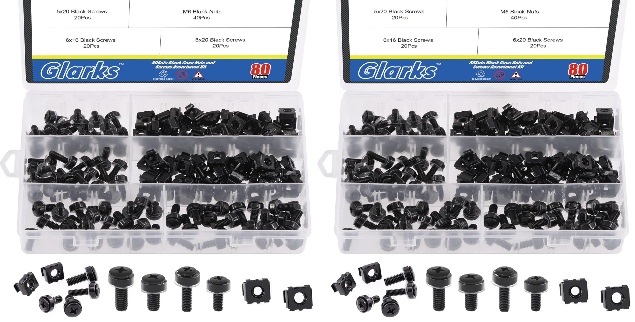 Glarks 80Sets/160Pcs M5 M6 Cage Nuts and Screws Set, M5 x 16mm, M5