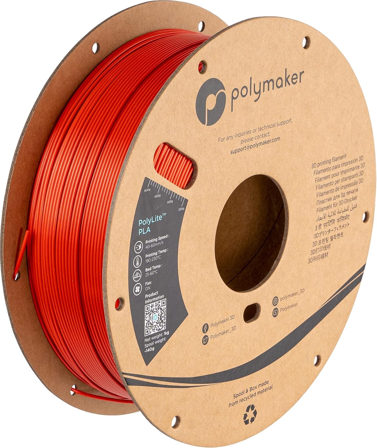 Polymaker Silk PLA Filament 1.75mm, Shiny Red PLA 3D